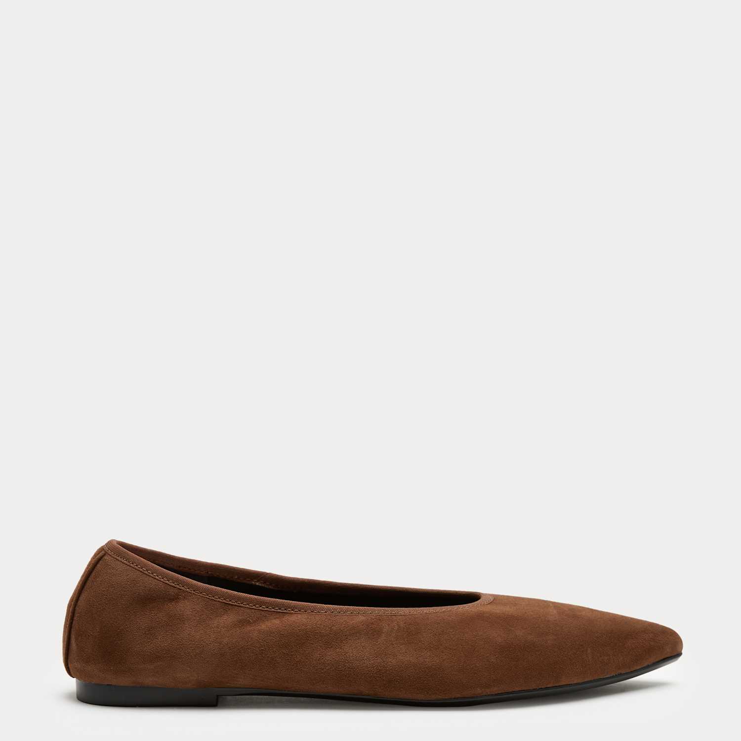 M&S Girls Suede Flat Pointed Toe Ballet Pumps - 6 - Dark Tan