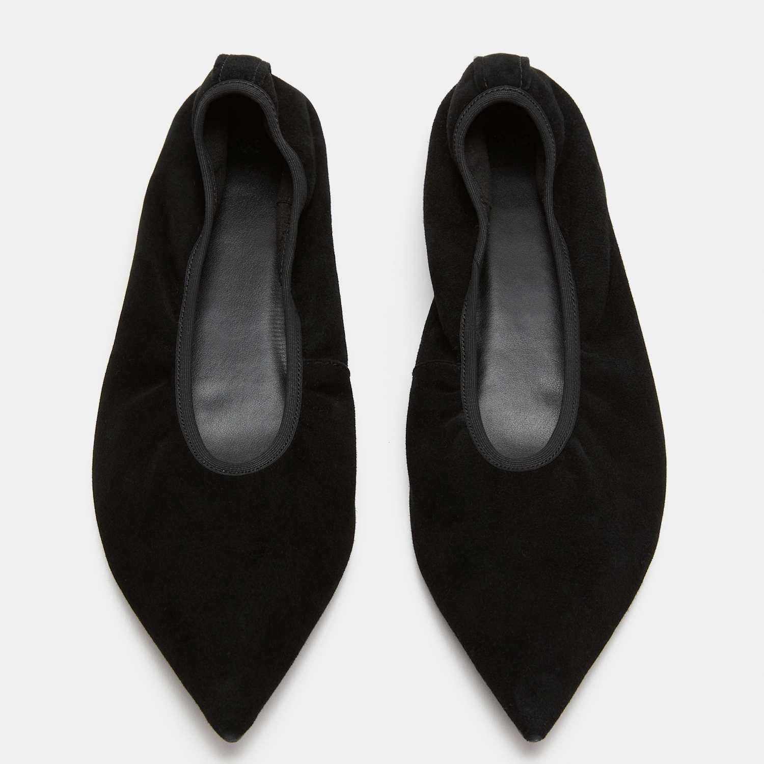 M&S Girls Suede Flat Pointed Toe Ballet Pumps - 6 - Black