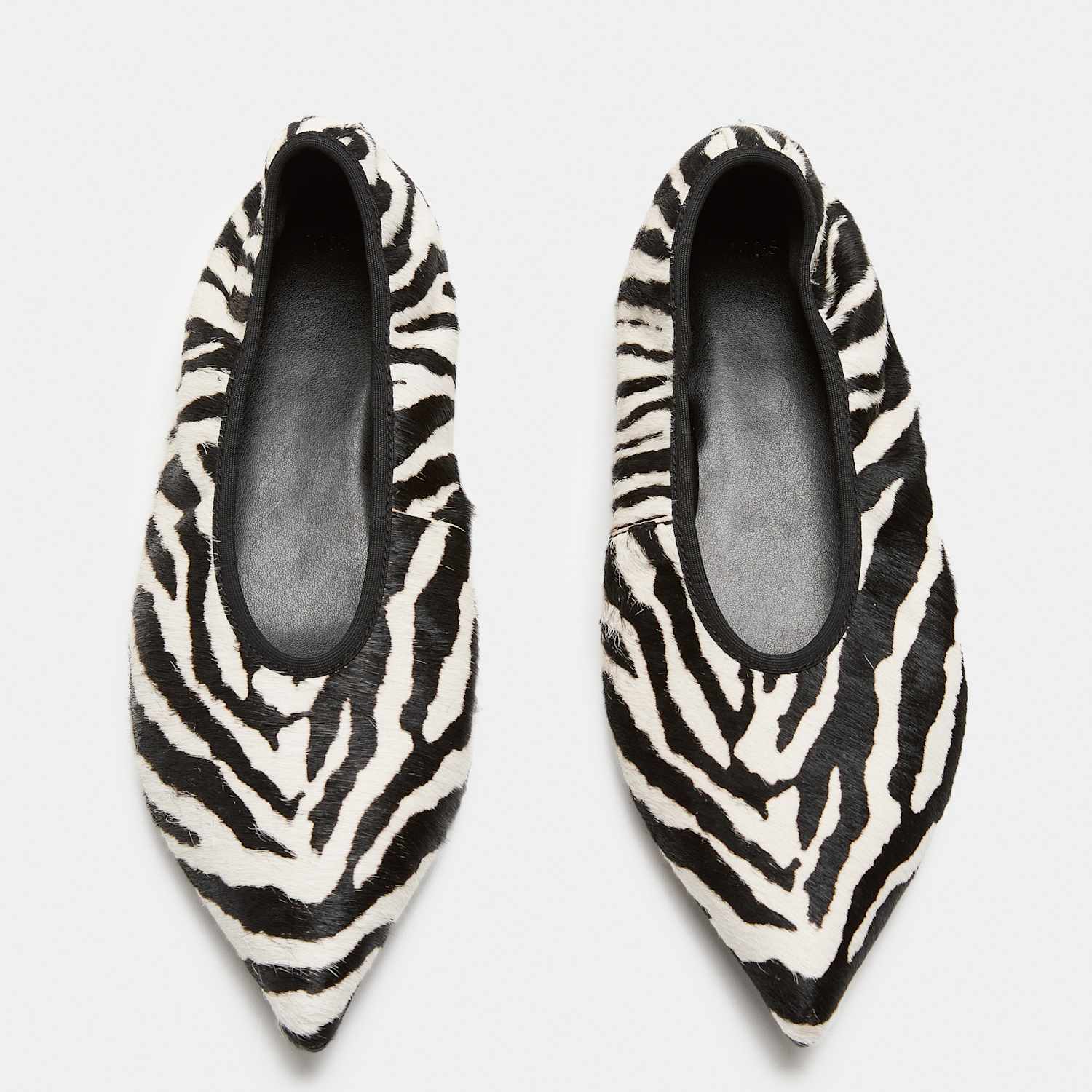 M&S Girls Leather Zebra Print Slip On Pointed Ballet Pumps - 3 - Black Mix