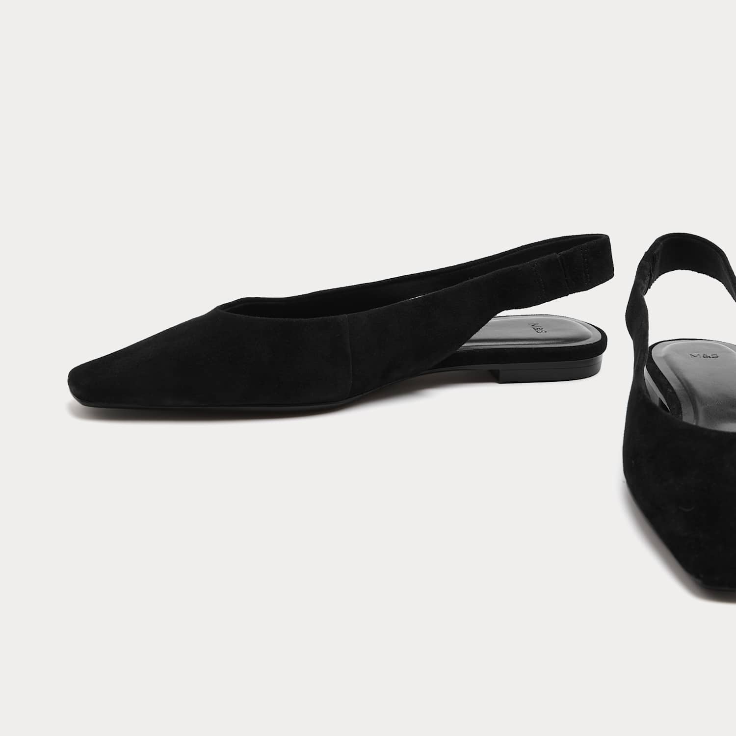 M&S Women's Suede Flat Chisel Toe Slingback Shoes - 6 - Black