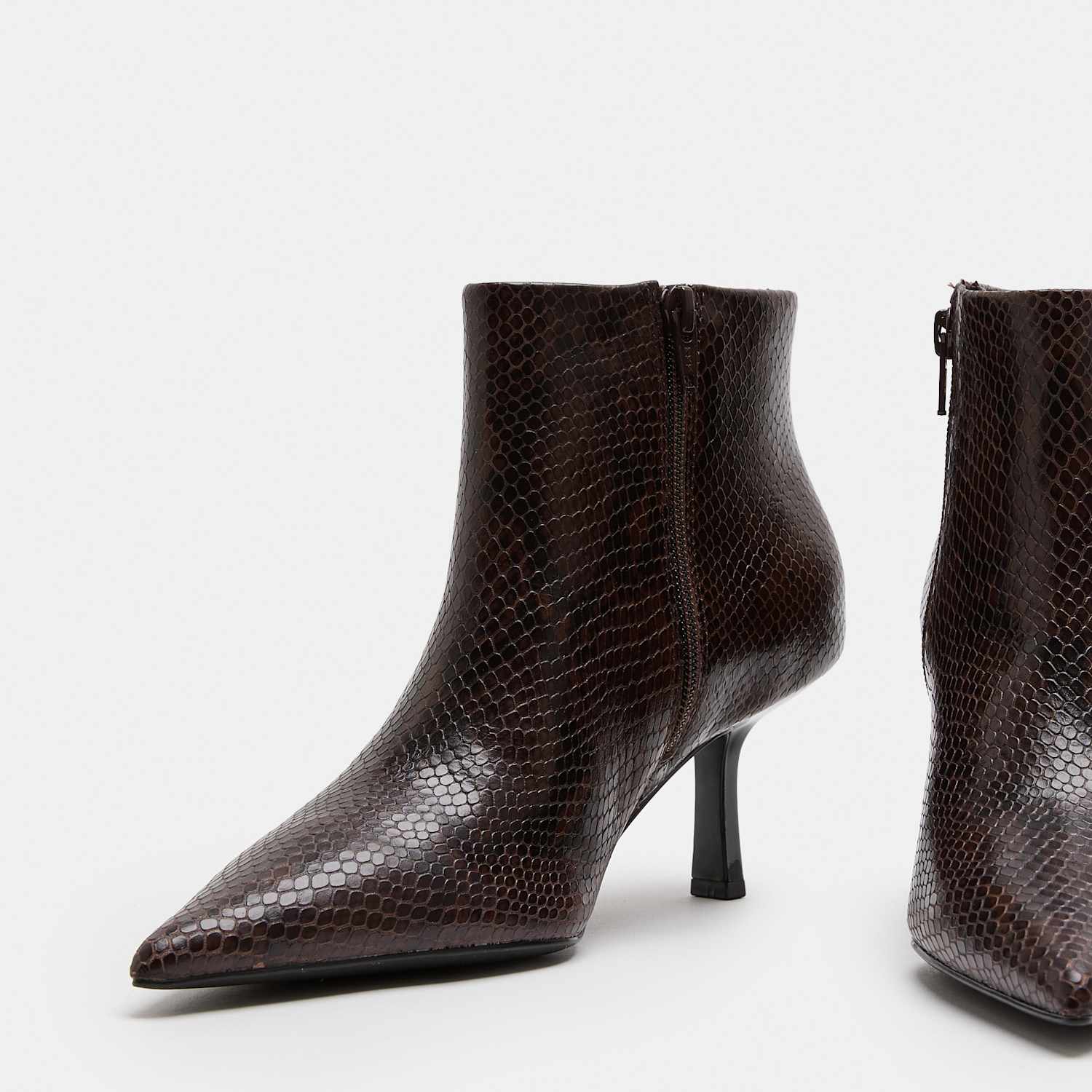 M&S Women's Leather Snake Print Kitten Heel Ankle Boot - 8 - Brown Mix