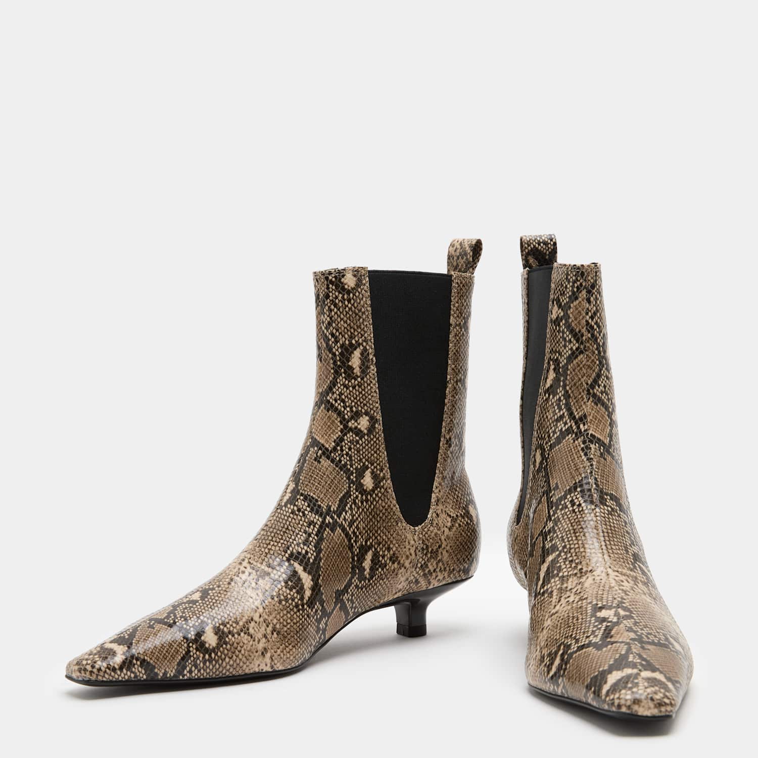 M&S Women's Chelsea Snake Print Kitten Heel Boots - 7 - Brown Mix
