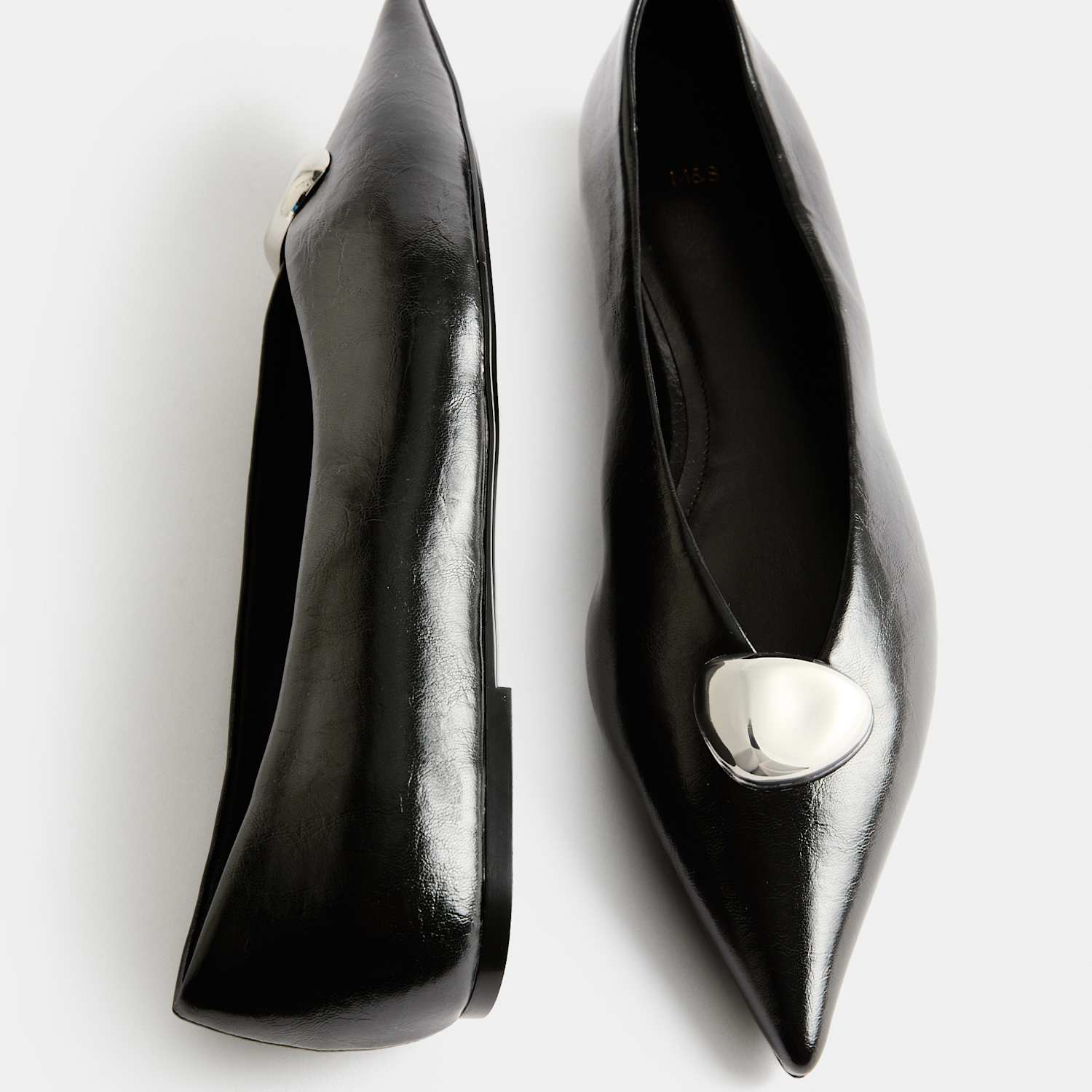 M&S Women's Trim Pointed Toe Ballet Pumps - 7 - Black