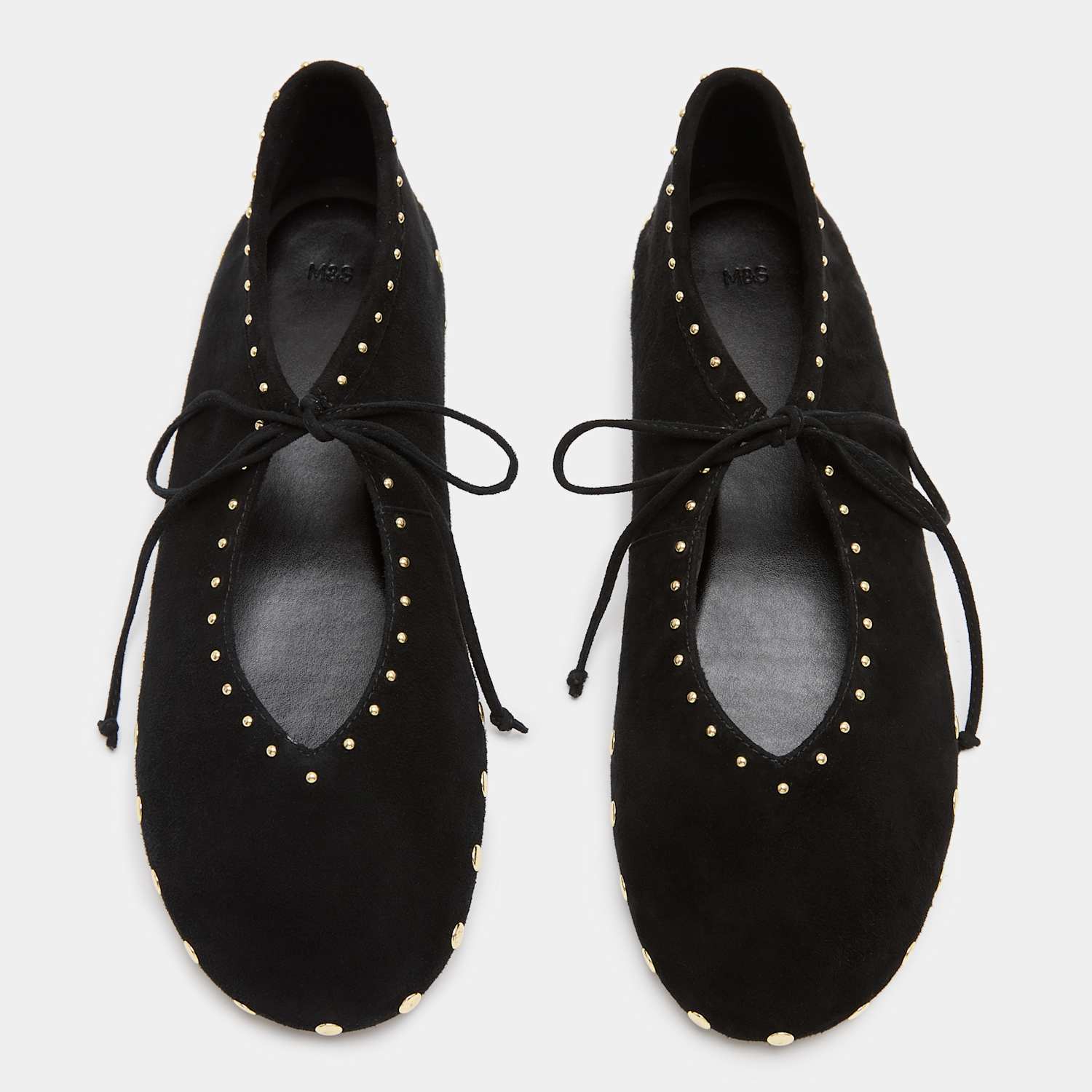 M&S Women's Suede Studded Tie Ballet Pumps - 4 - Black