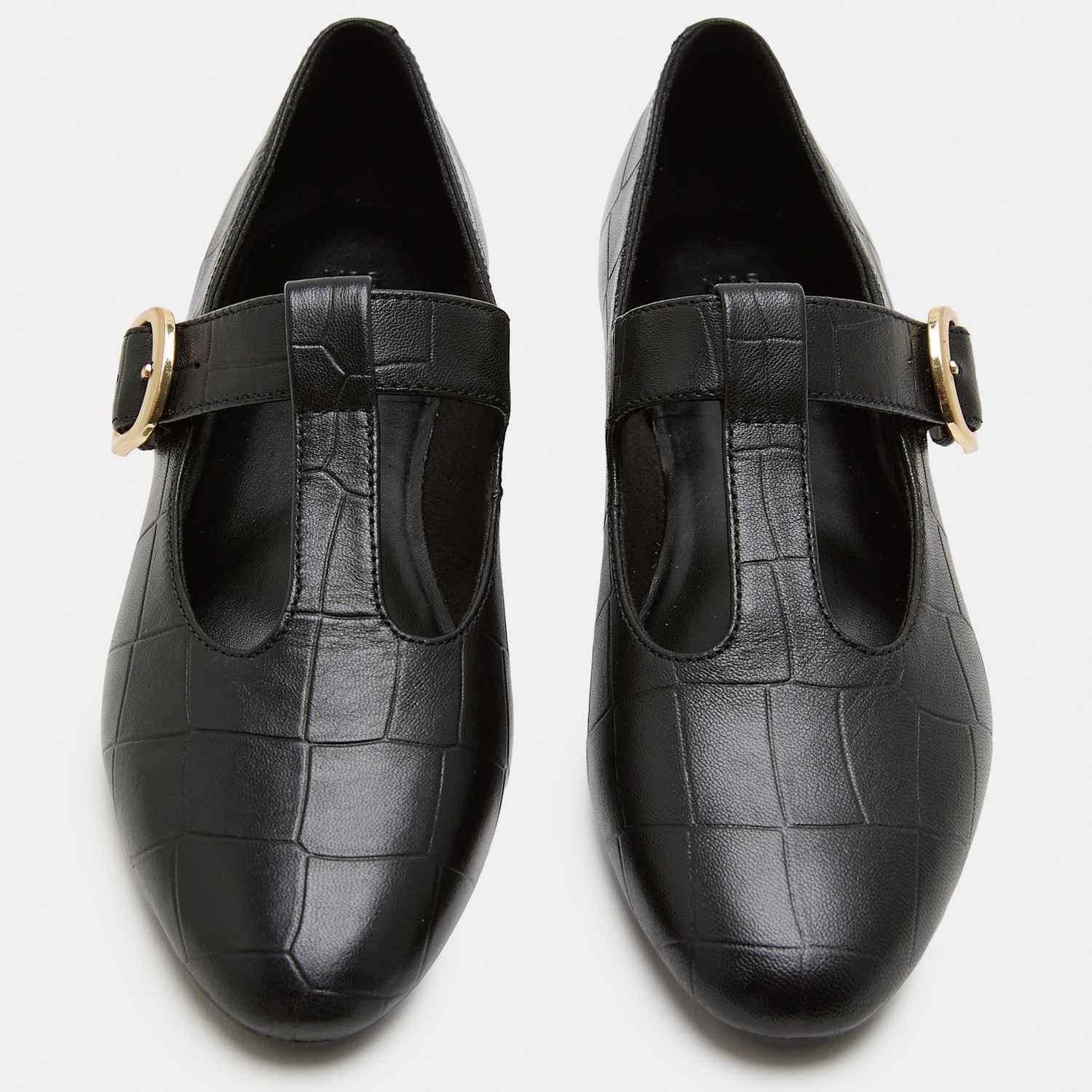 M&S Girls Leather Croc T-Bar Flat Mary Jane Ballet Pumps - 5 - Black