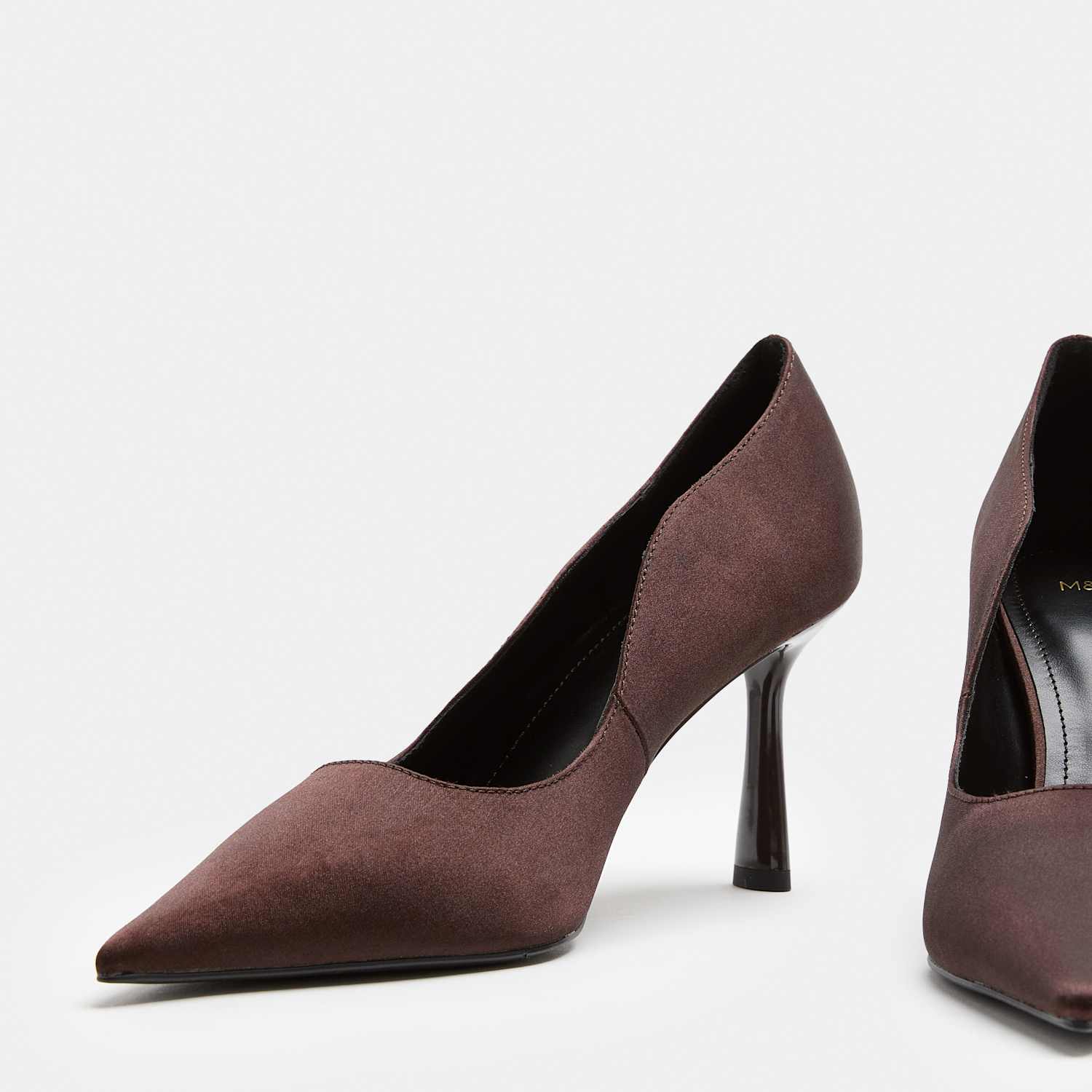 M&S Women's Satin Scalloped Trim Stiletto Court Shoes - 6 - Brown
