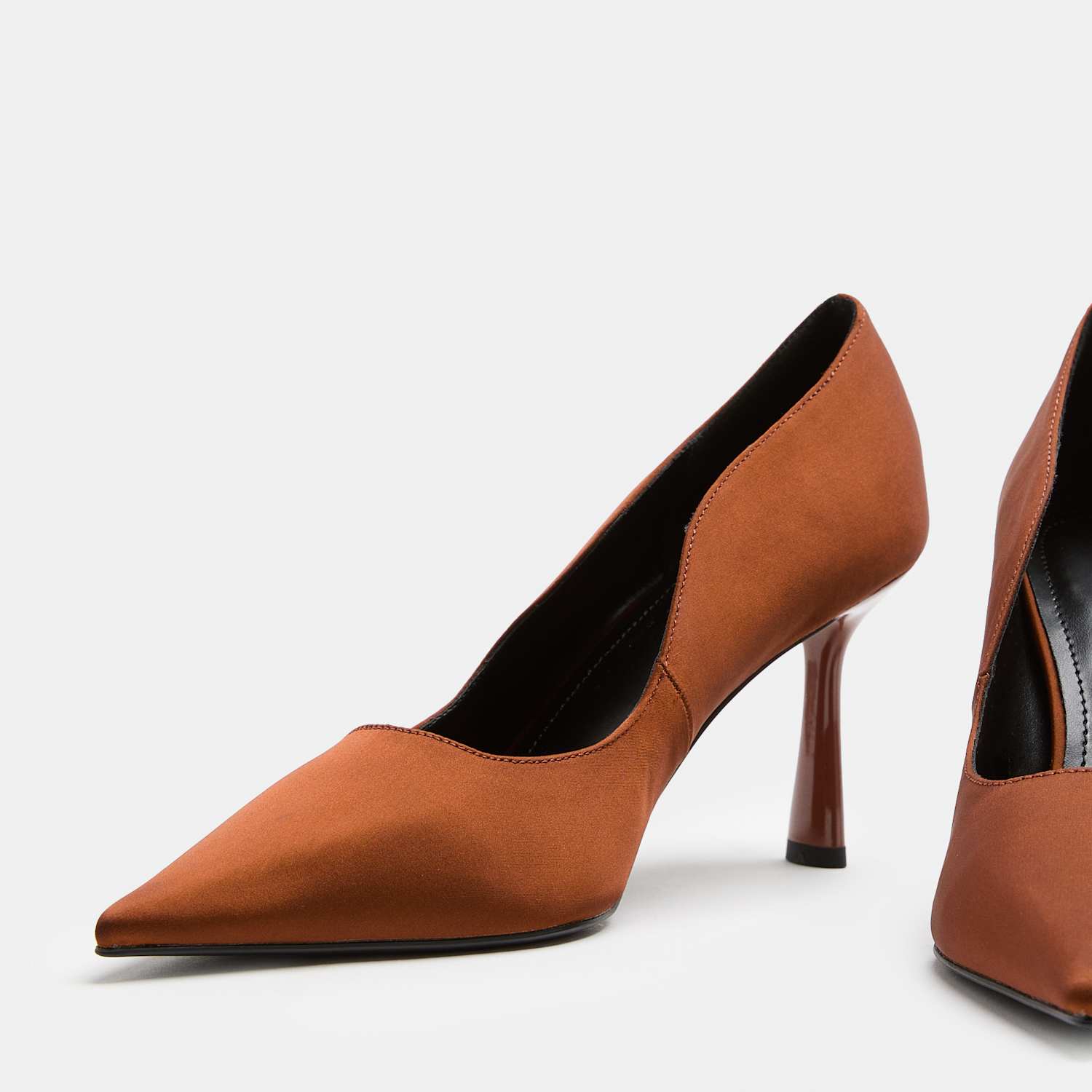 M&S Women's Satin Scalloped Trim Stiletto Court Shoes - 7 - Rust