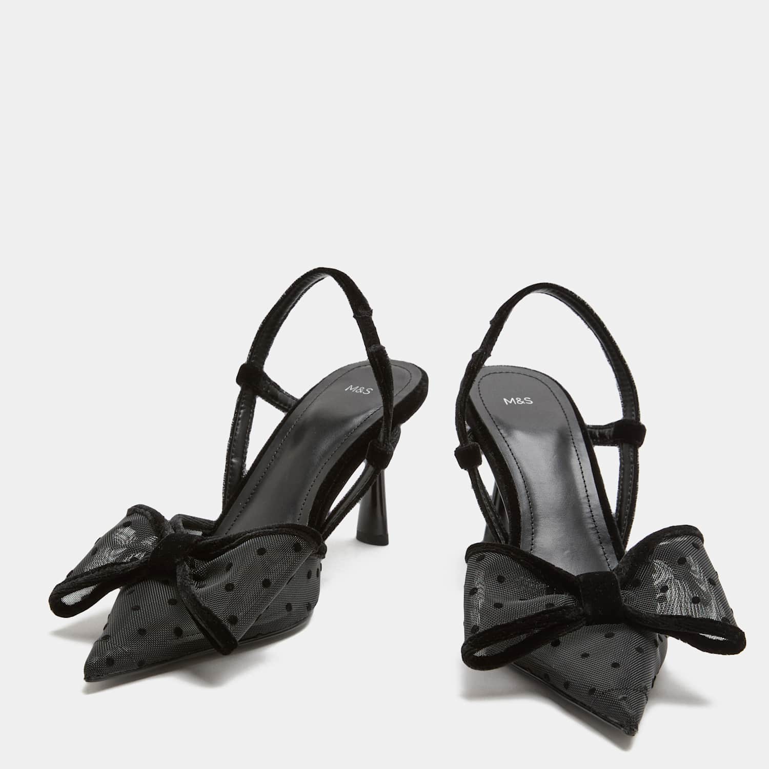 M&S Women's Polka Dot Mesh Stiletto Slingback Shoes - 4 - Black