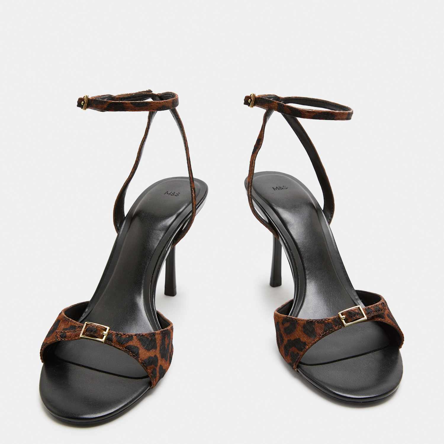 M&S Women's Leather Leopard Print Stiletto Heel Sandals - 8 - Brown Mix