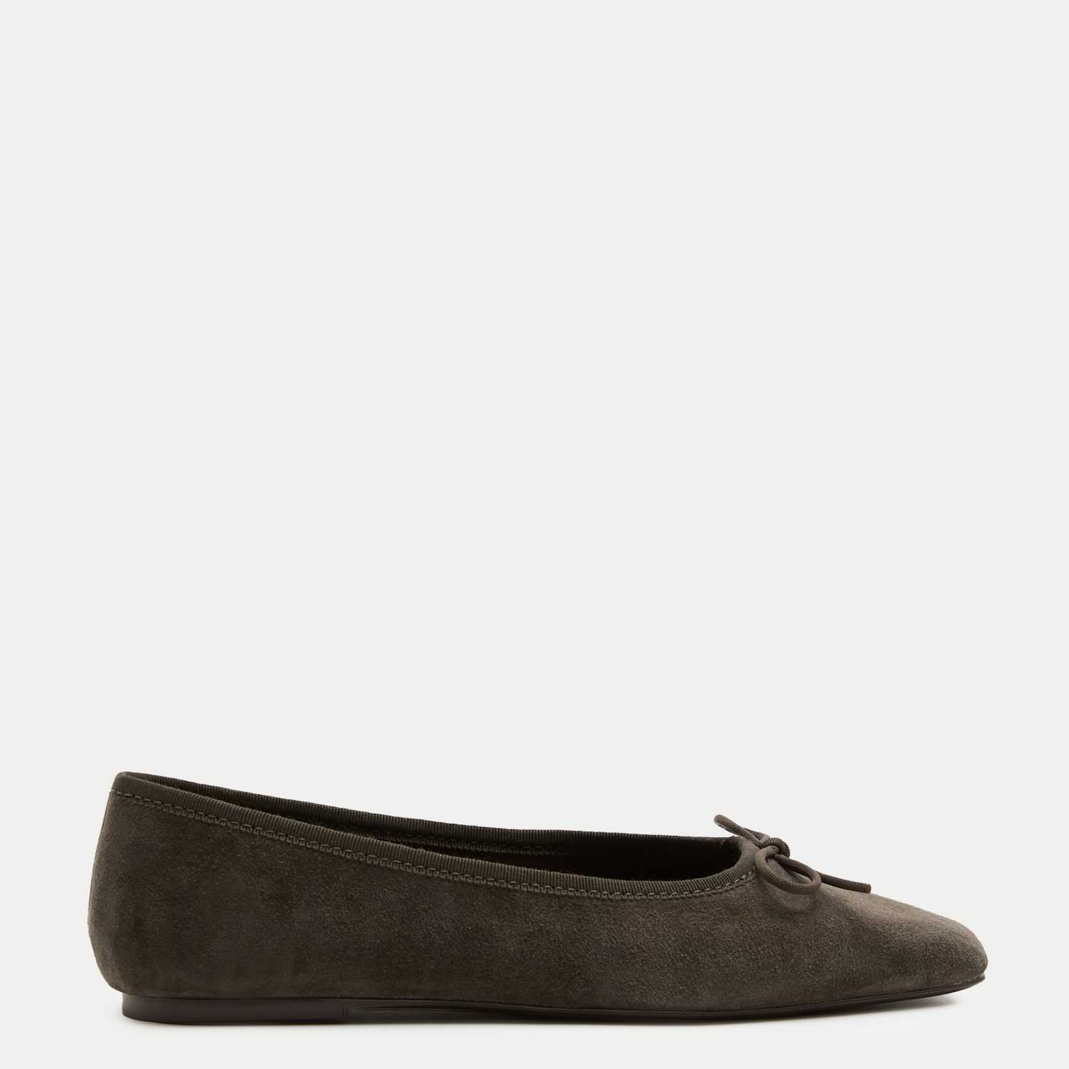 M&S Women's Suede Bow Square Toe Ballet Pumps - 6 - Dark Grey