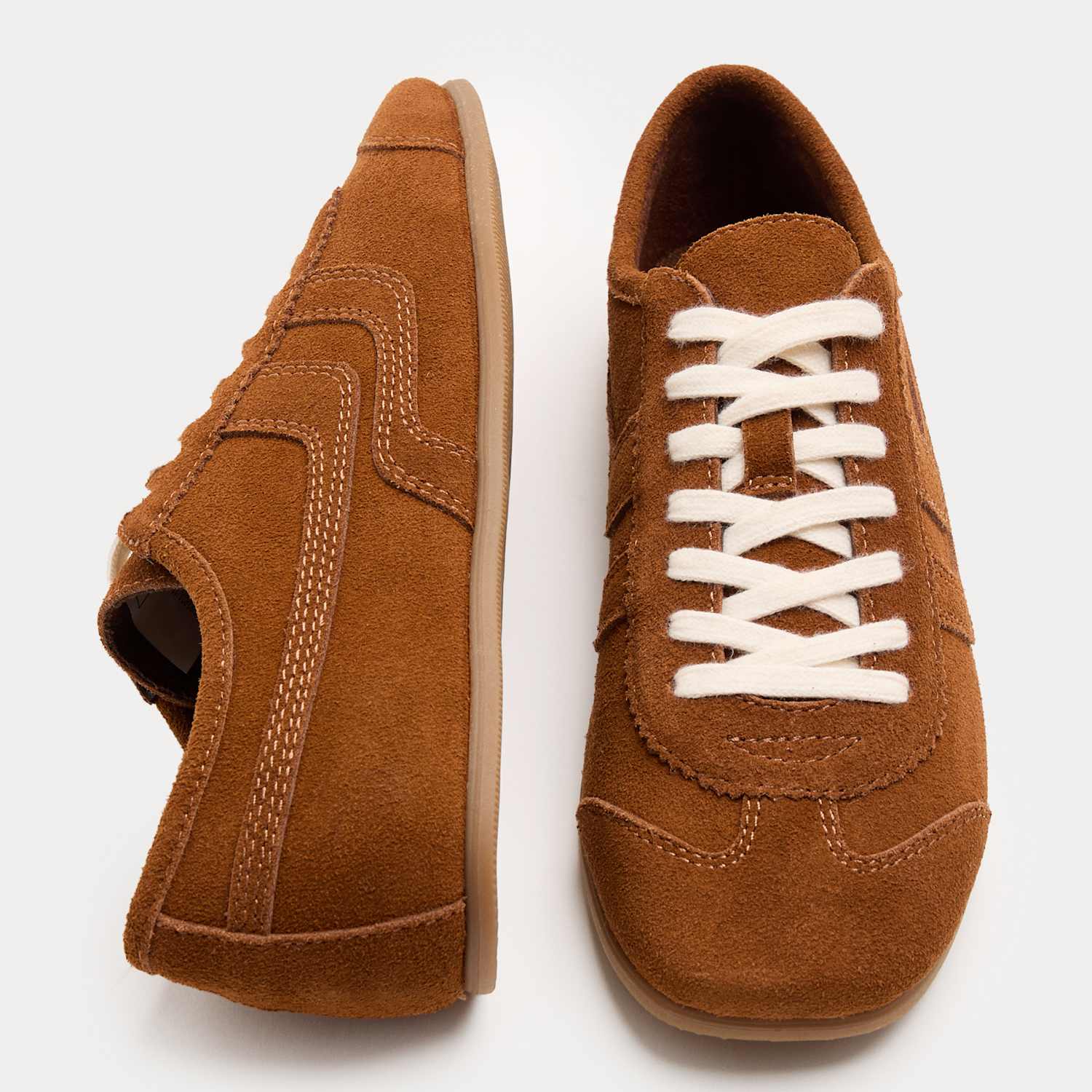 M&S Girls Suede Side Stripe Retro Runner Trainers - 3 - Tan