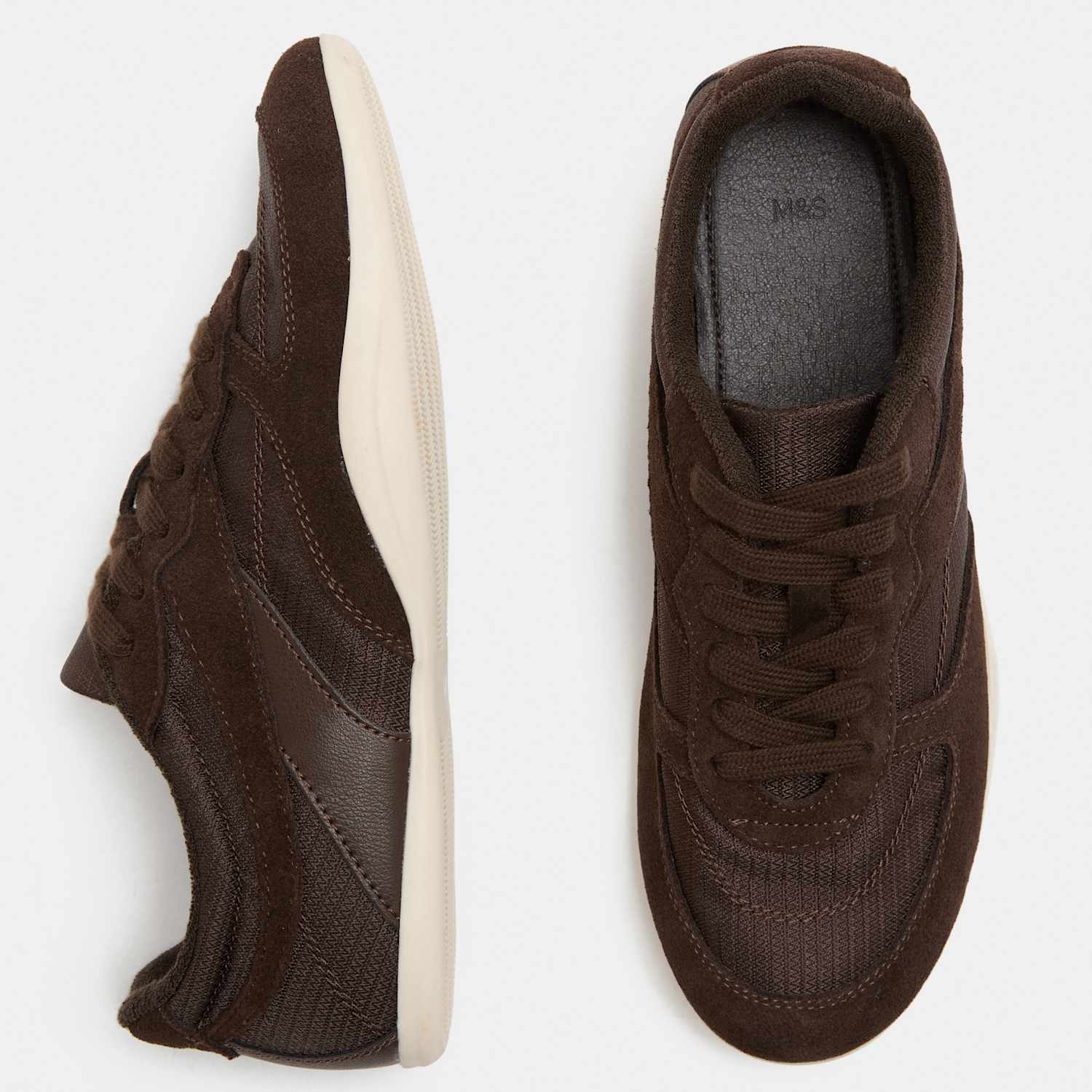 M&S Women's Leather Mix Side Detail Retro Runner Trainers - 3 - Brown