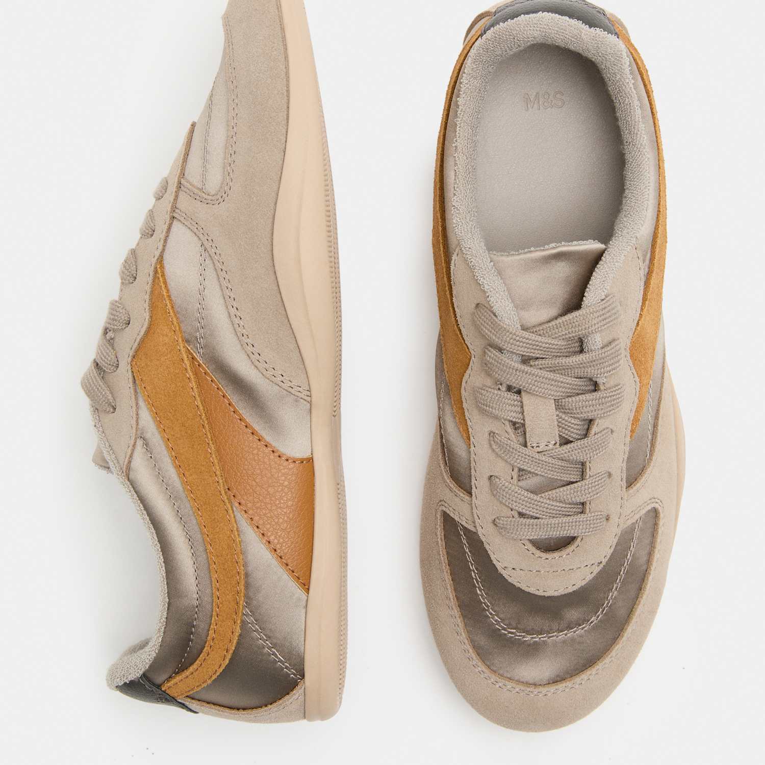M&S Women's Leather Mix Side Detail Retro Runner Trainers - 3 - Grey