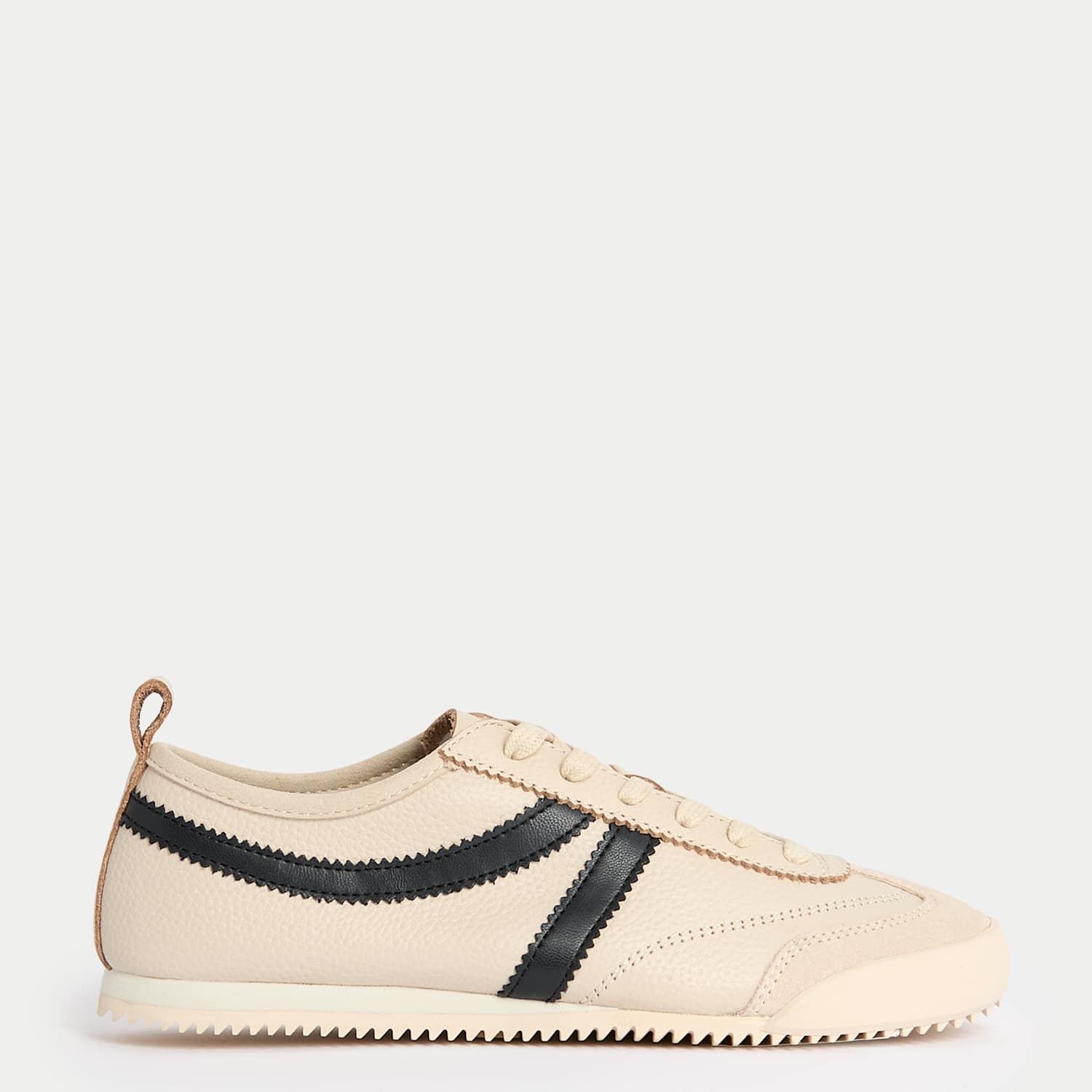 M&S Women's Leather Stripe Trainers - 6½ - Cream Mix