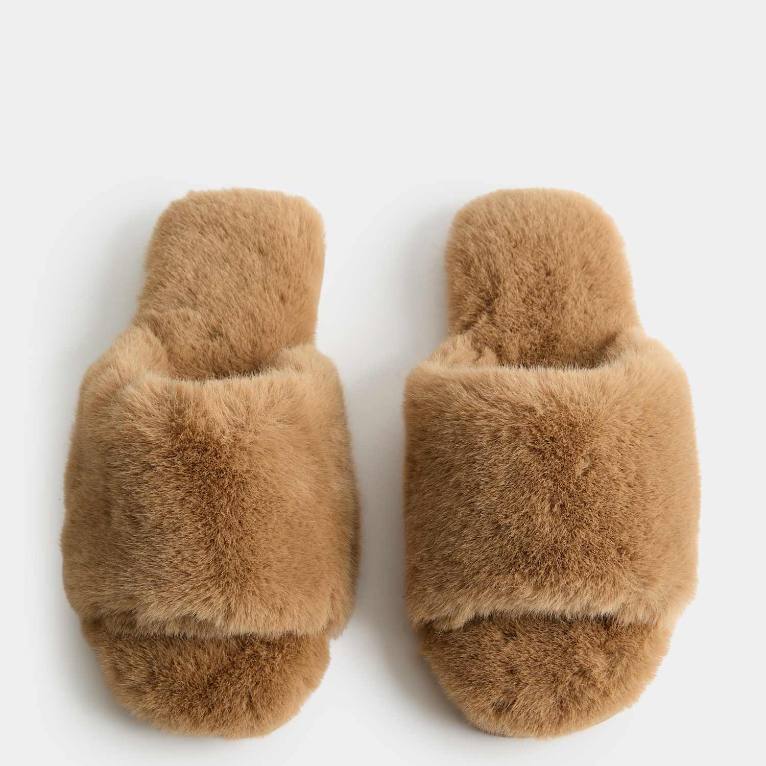 M&S Women's Faux Fur Open Toe Slider Slippers - 4 - Sand