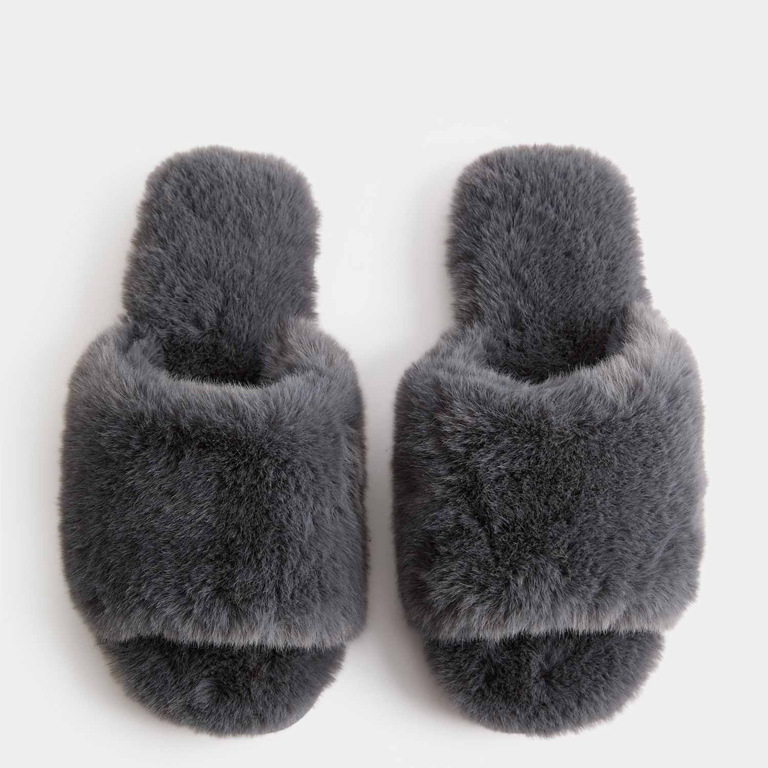 M&S Women's Faux Fur Open Toe Slider Slippers - 8 - Dark Grey