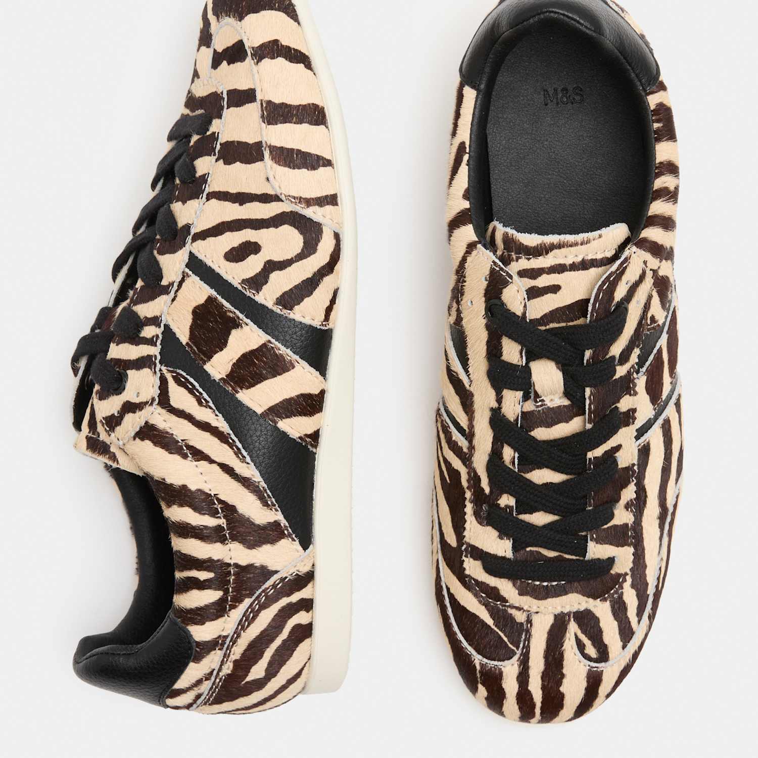 M&S Women's Lace Up Animal Print Hair On Retro Trainer - 3 - Brown Mix