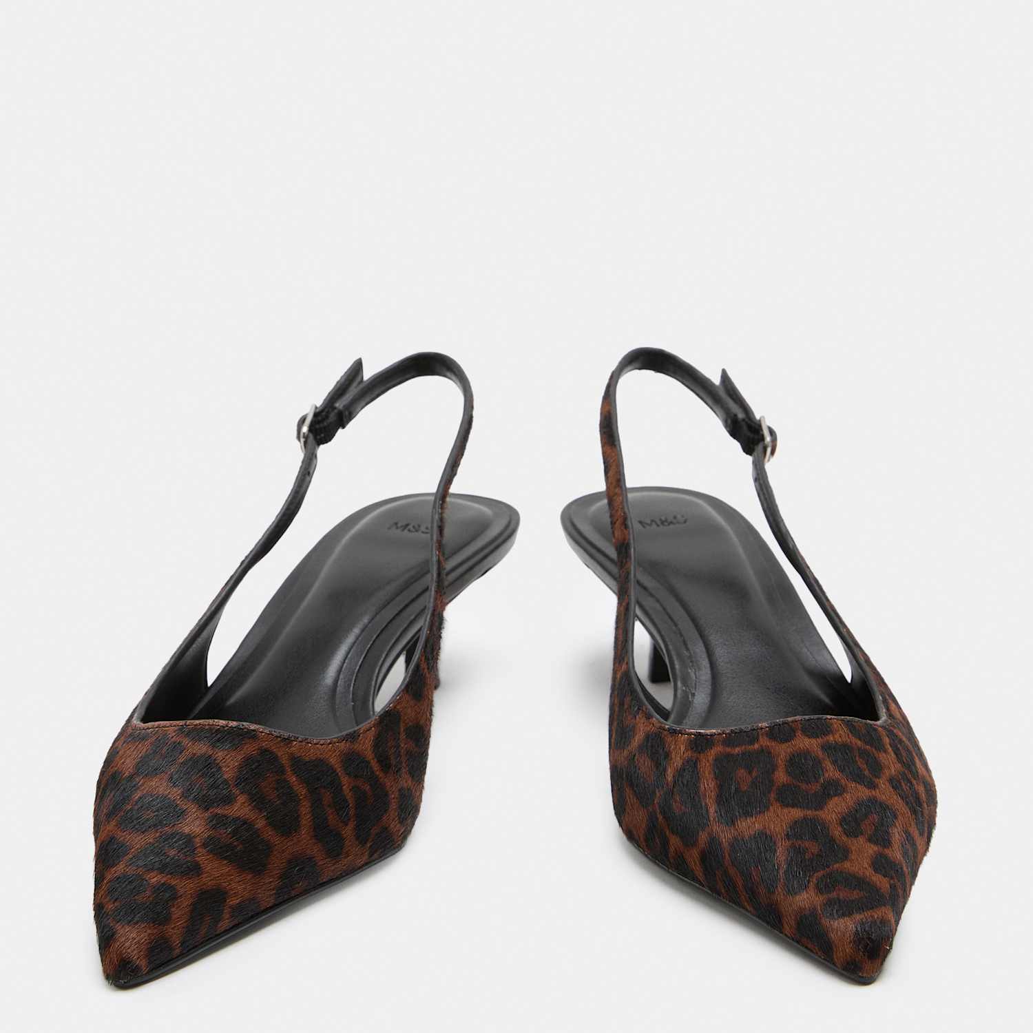 M&S Women's Hair On Leopard Print Kitten Heel Slingback Shoes - 3 - Brown Mix