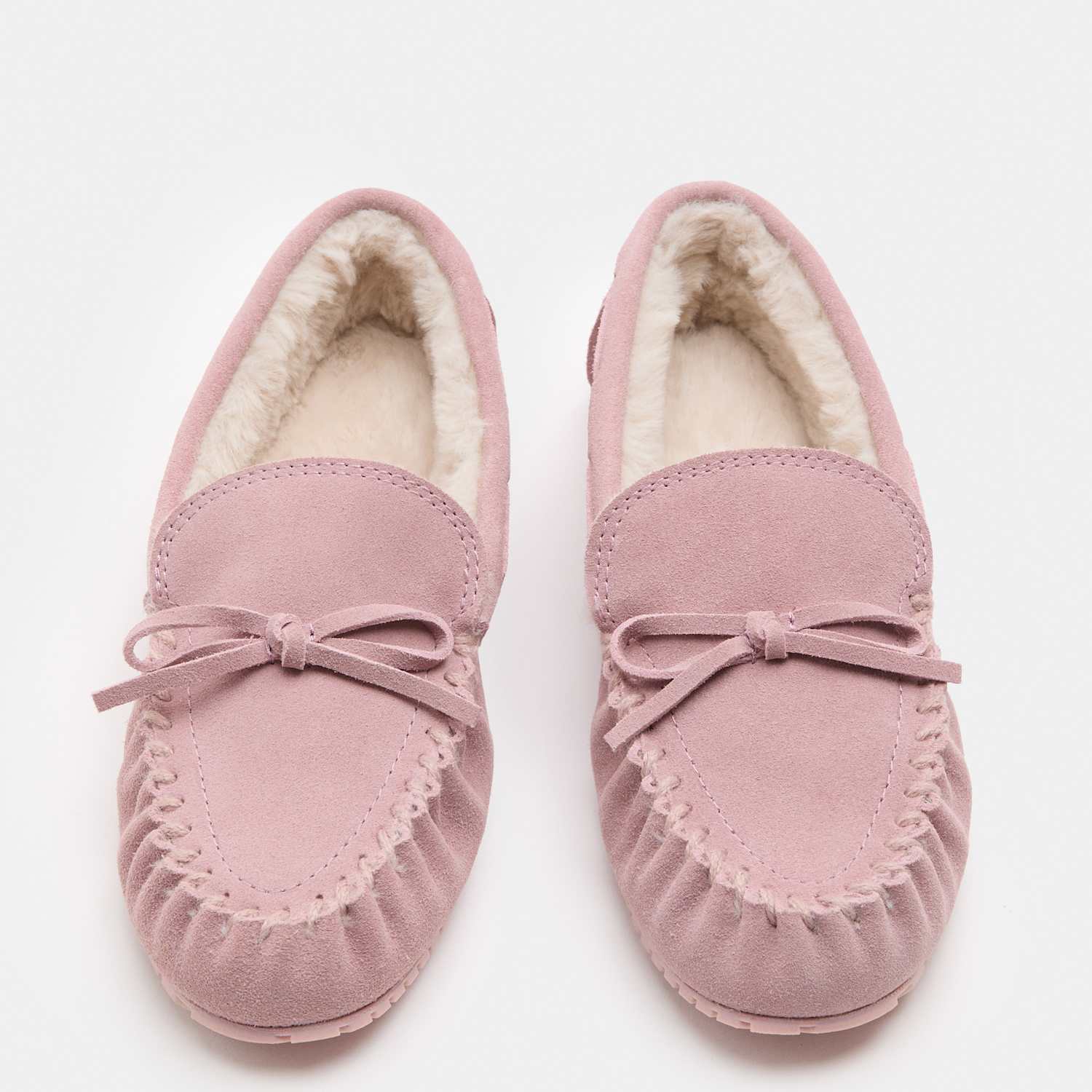M&S Women's Suede Faux Fur Lined Moccasin Slippers - 6 - Blush