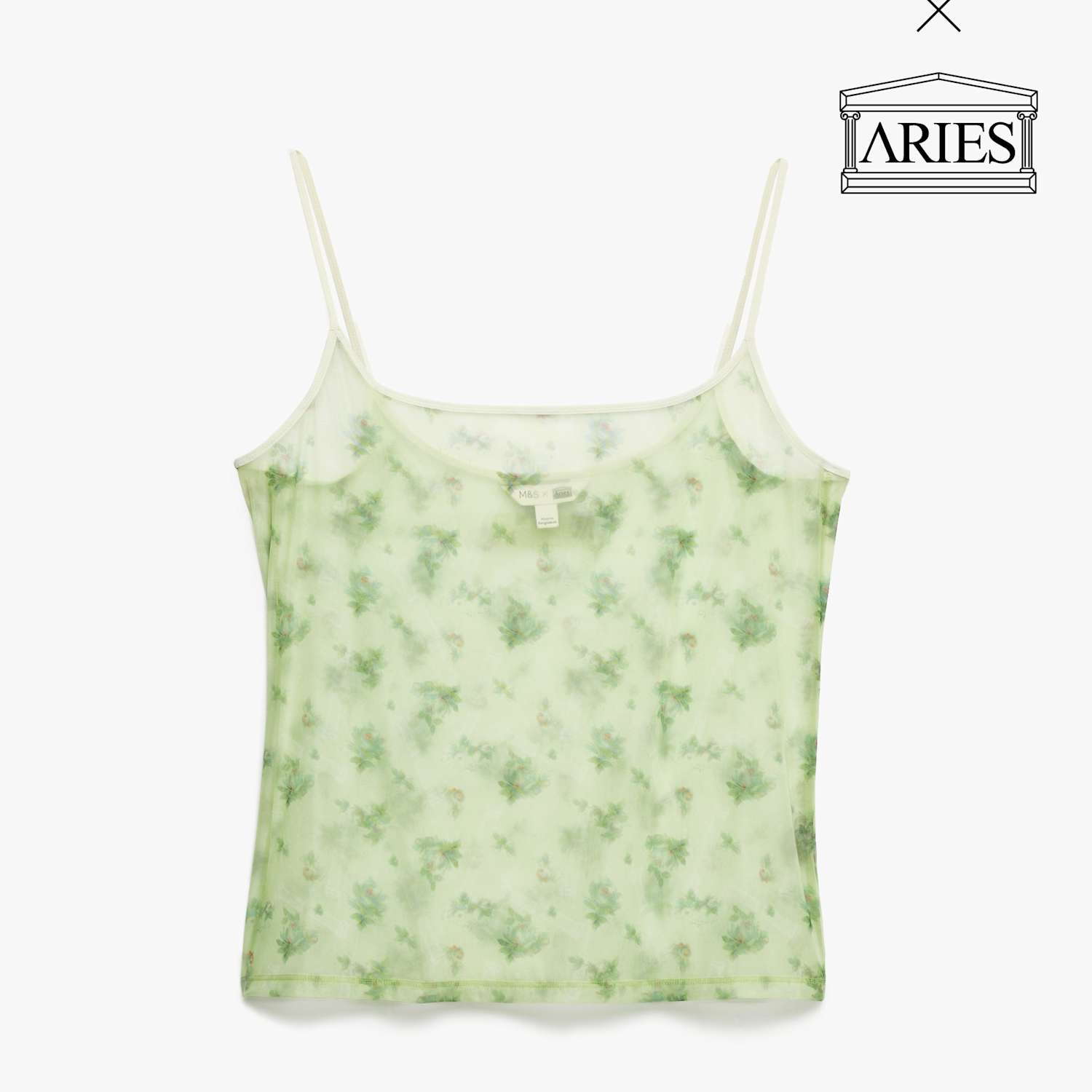 M&S X Aries Women's Sheer Floral Camisole - 12 - Green