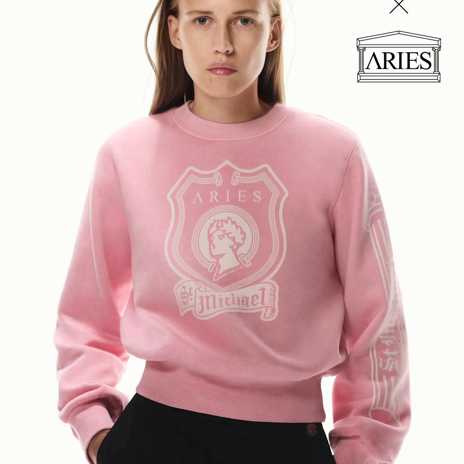 M&S X Aries Women's Pure Cotton Printed Sweatshirt - Medium - Pink