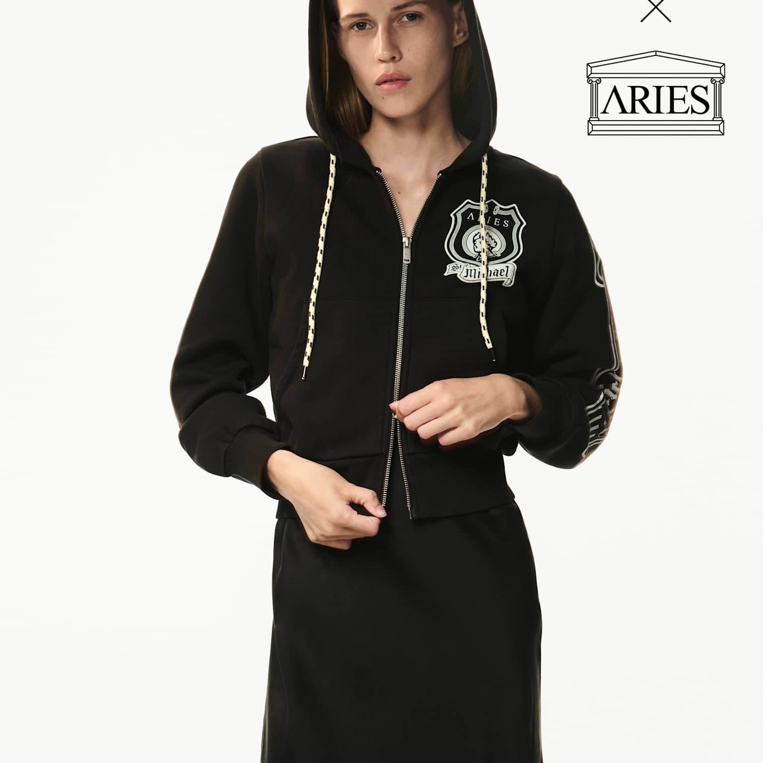 M&S X Aries Women's Pure Cotton Printed Hoodie - Extra Small - Black
