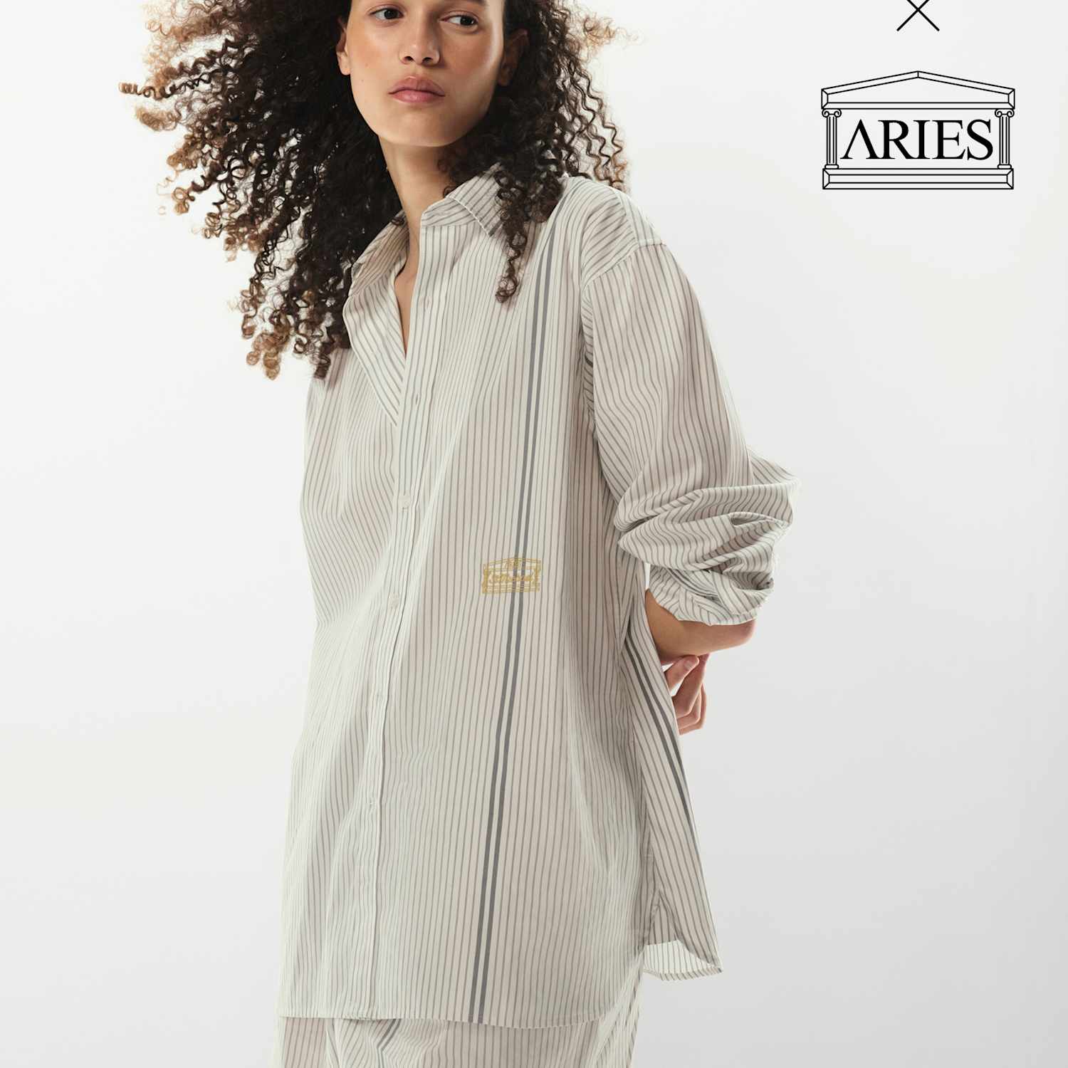 M&S X Aries Women's Pure Cotton Striped Shirt - Large - White Mix