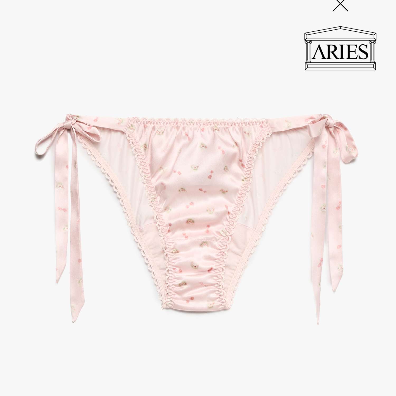 M&S X Aries Women's Pure Silk Tie Detail Knickers - Small - Pink Mix