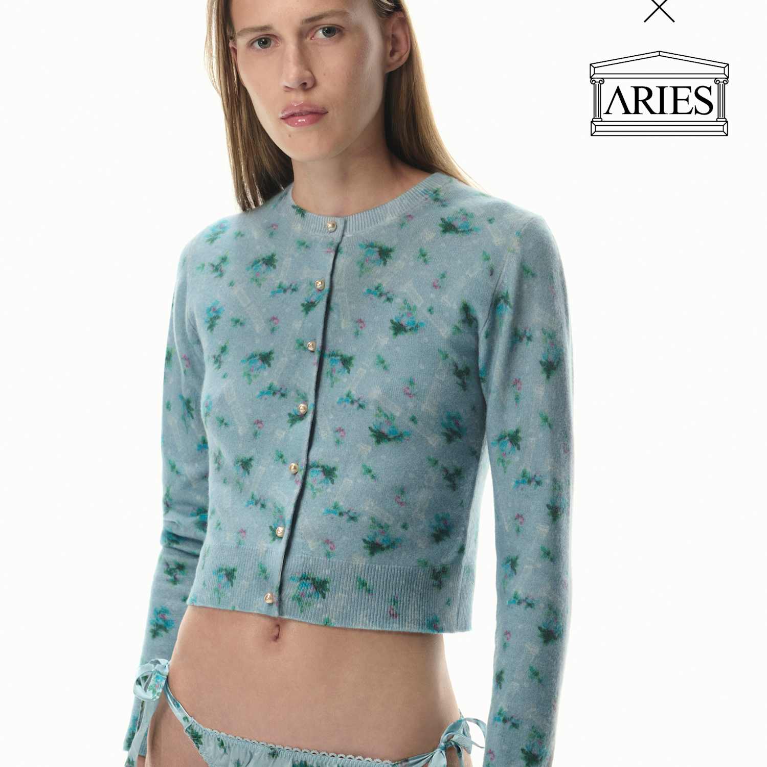 M&S X Aries Women's Pure Silk Tie Detail Knickers - Extra Small - Blue Mix