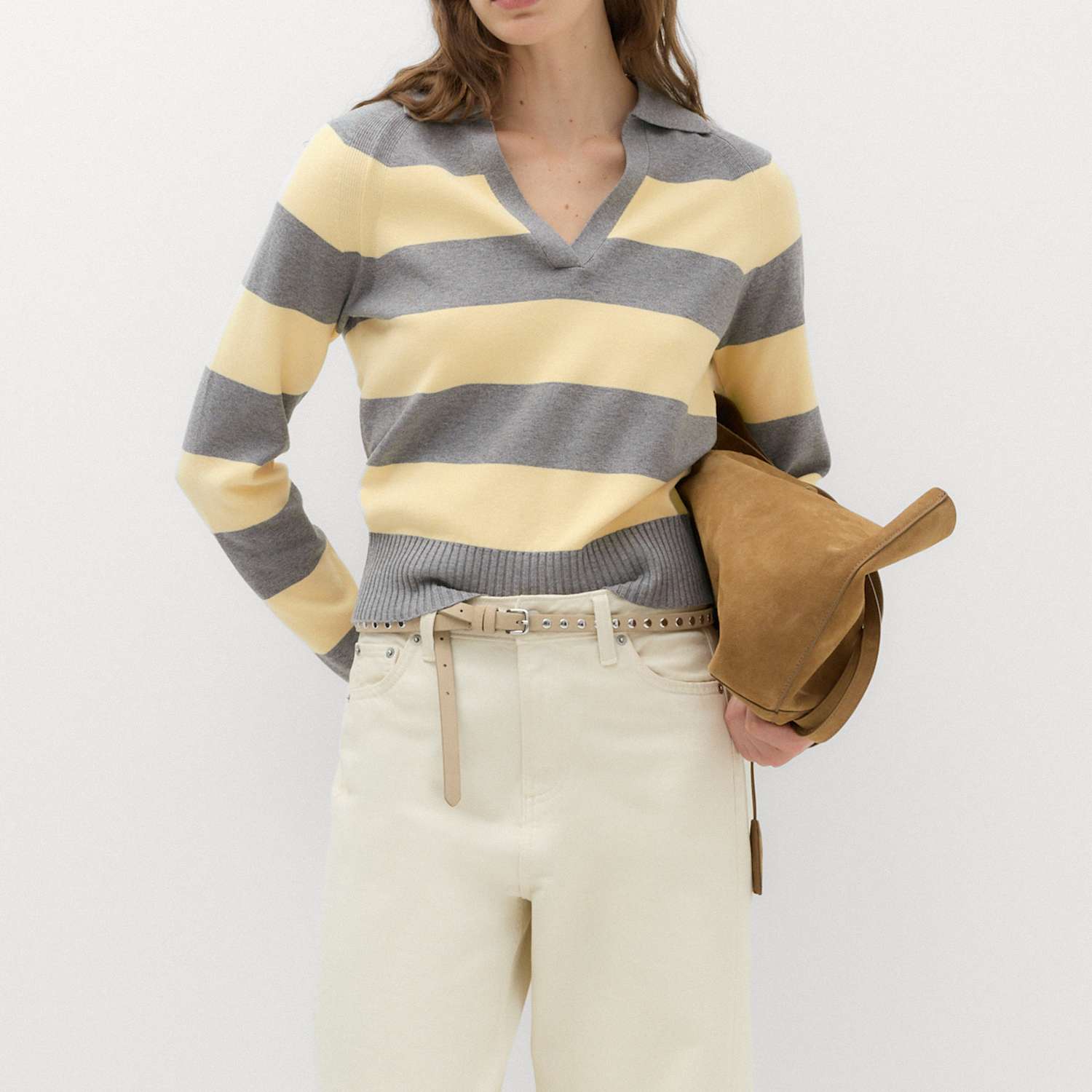 M&S Women's Striped Knitted Rugby Top - Small - Yellow Mix