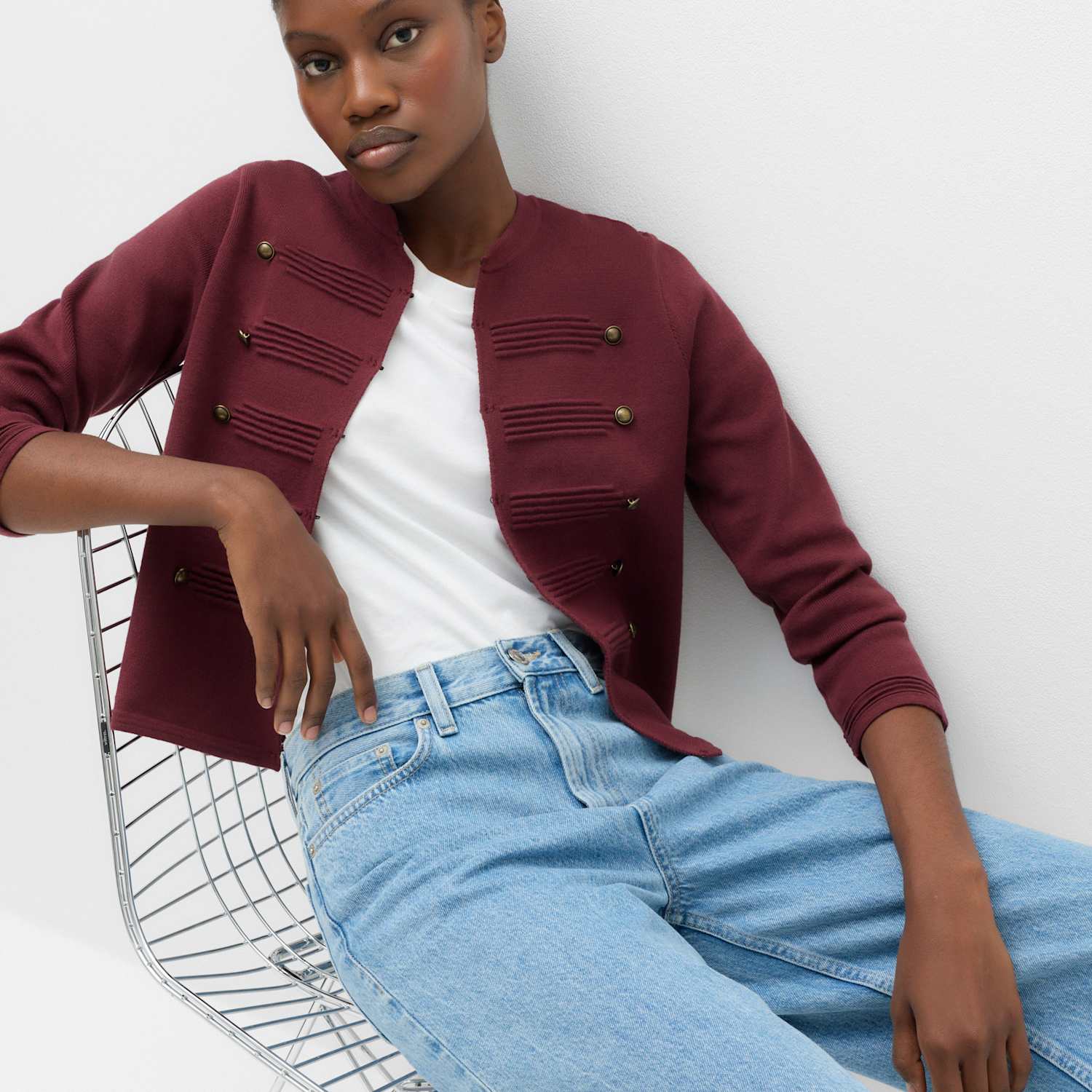 M&S Women's Cotton Rich Button Detail Knitted Jacket - Small - Burgundy