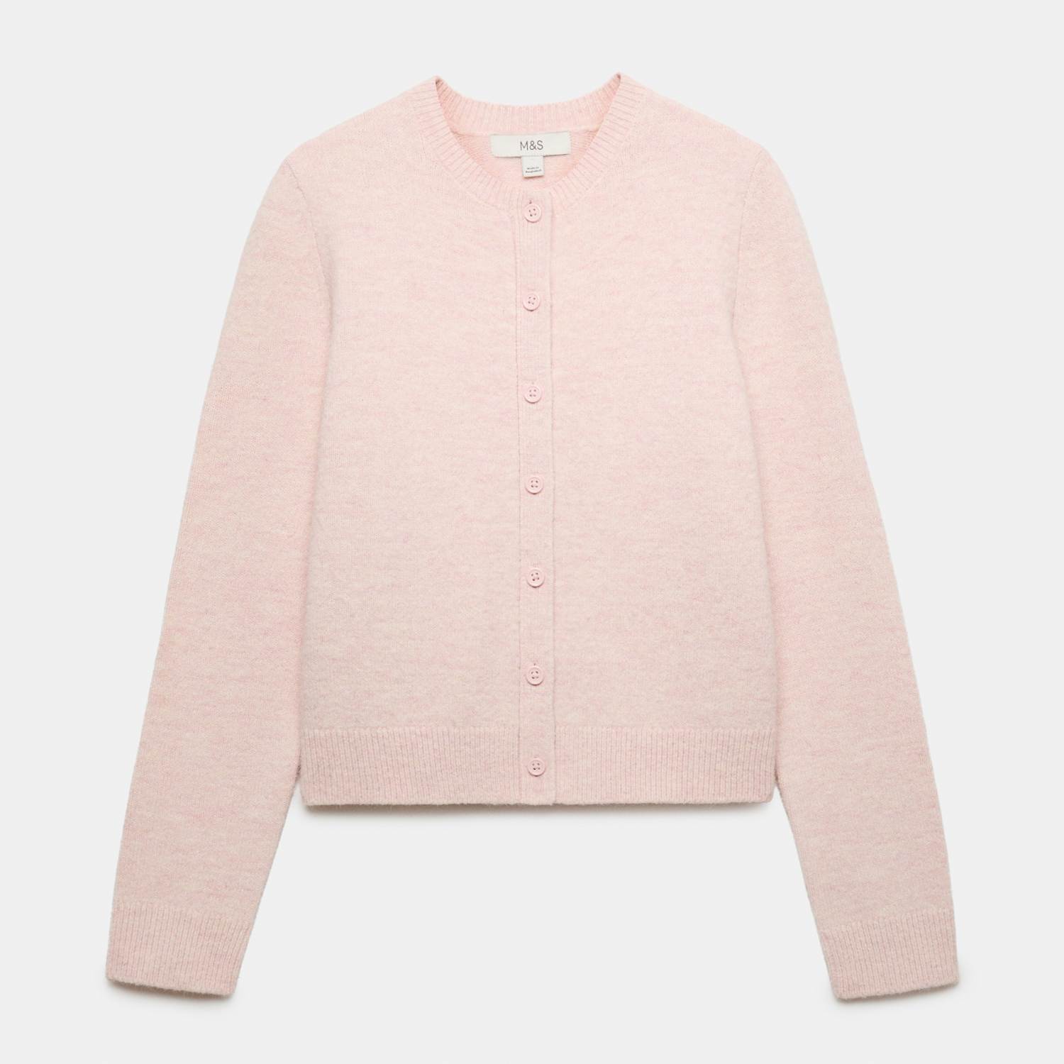 M&S Women's Crew Neck Cardigan - Small - Dusted Pink