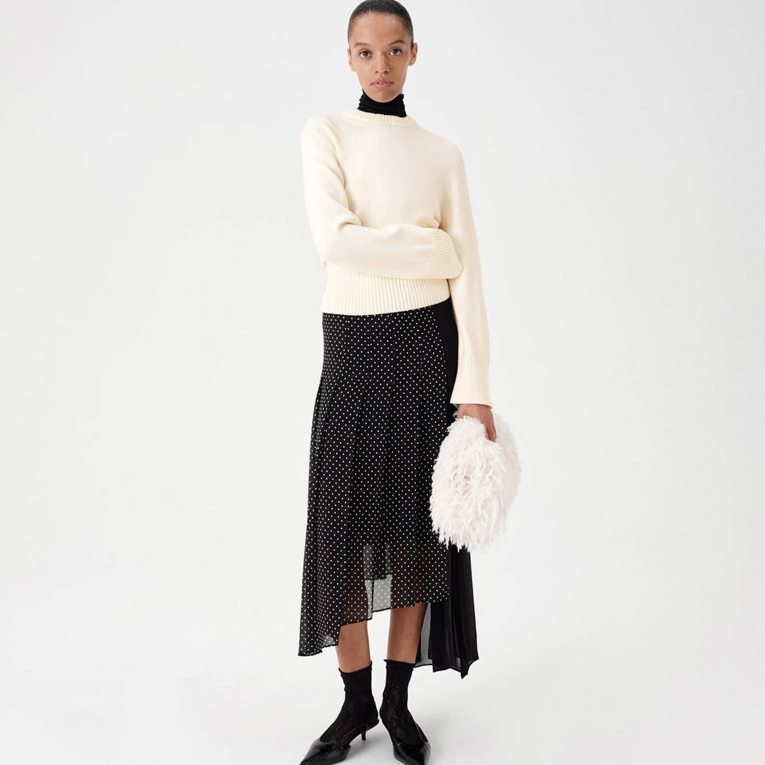 M&S Women's Deep Rib Crew Neck Relaxed Jumper - Small - Cream