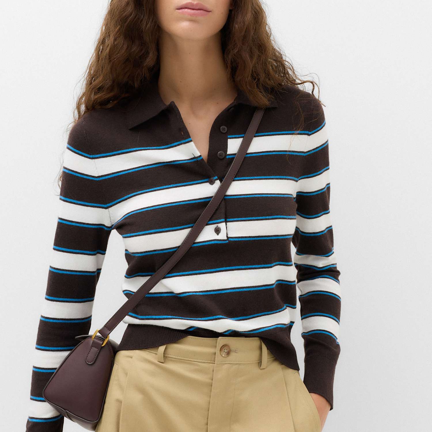 M&S Women's Collared Striped Slim Jumper - Medium - Bitter Chocolate