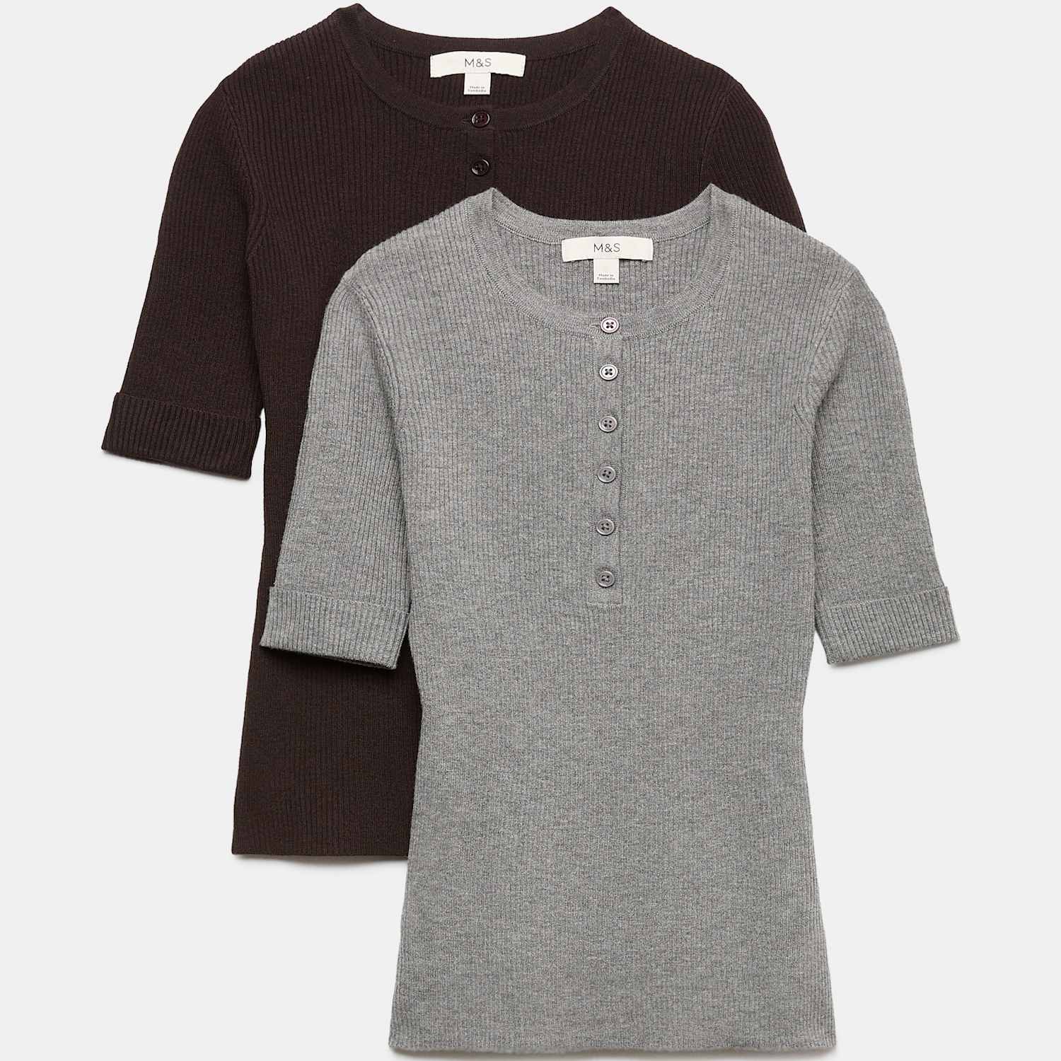 M&S Women's 2 Pack Ribbed Knitted Tops - Medium - Multi