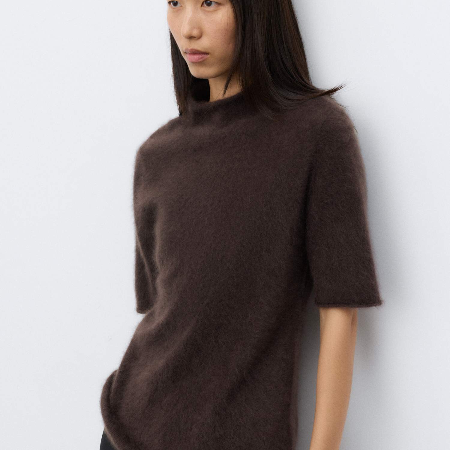 Autograph Women's Brushed Pure Cashmere Funnel Neck Knitted Top - Large - Bitter Chocolate