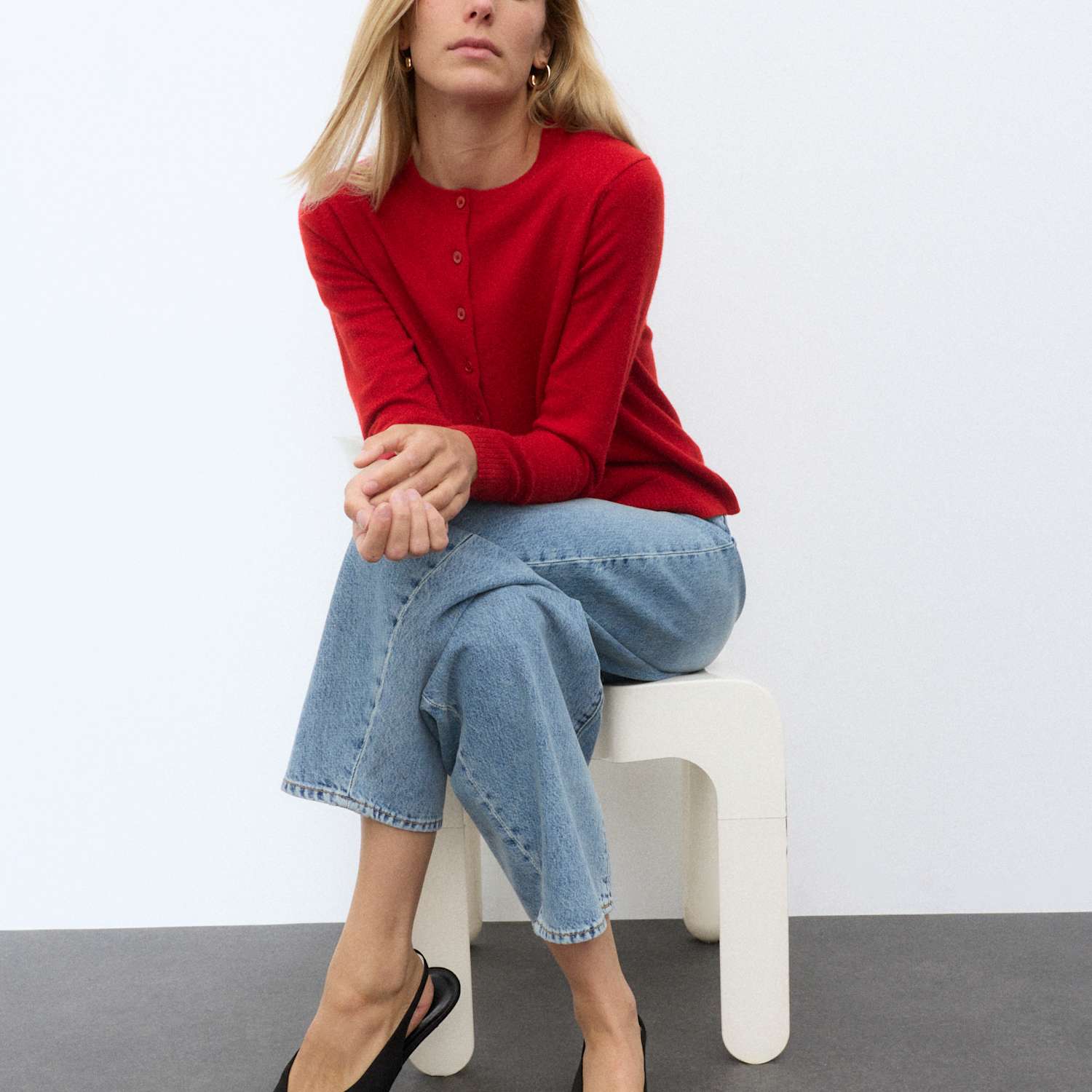 Autograph Women's Pure Cashmere Crew Neck Button Front Cardigan - Small - Ruby Red