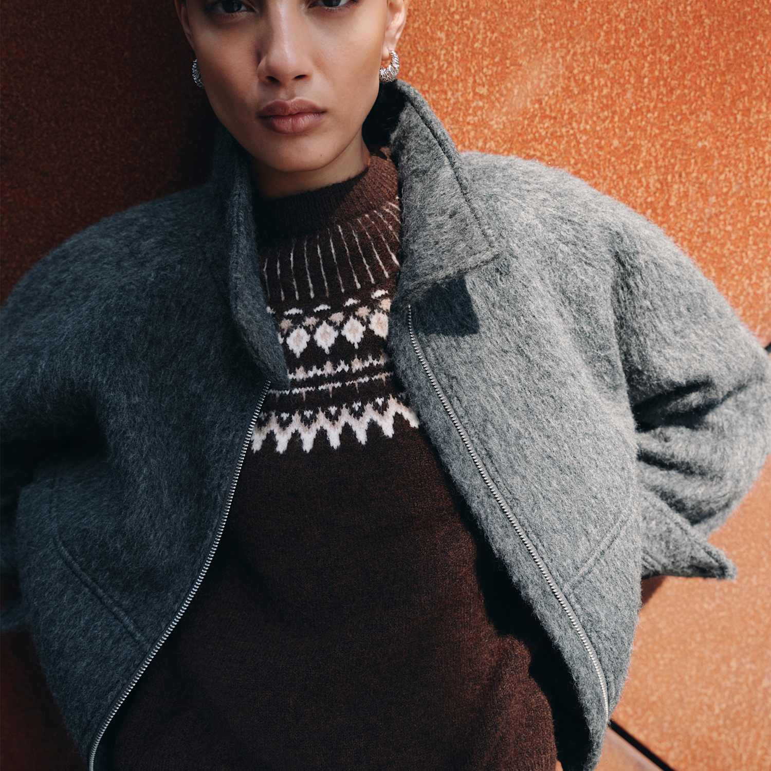 M&S Women's Fairisle Crew Neck Jumper - Medium - Brown