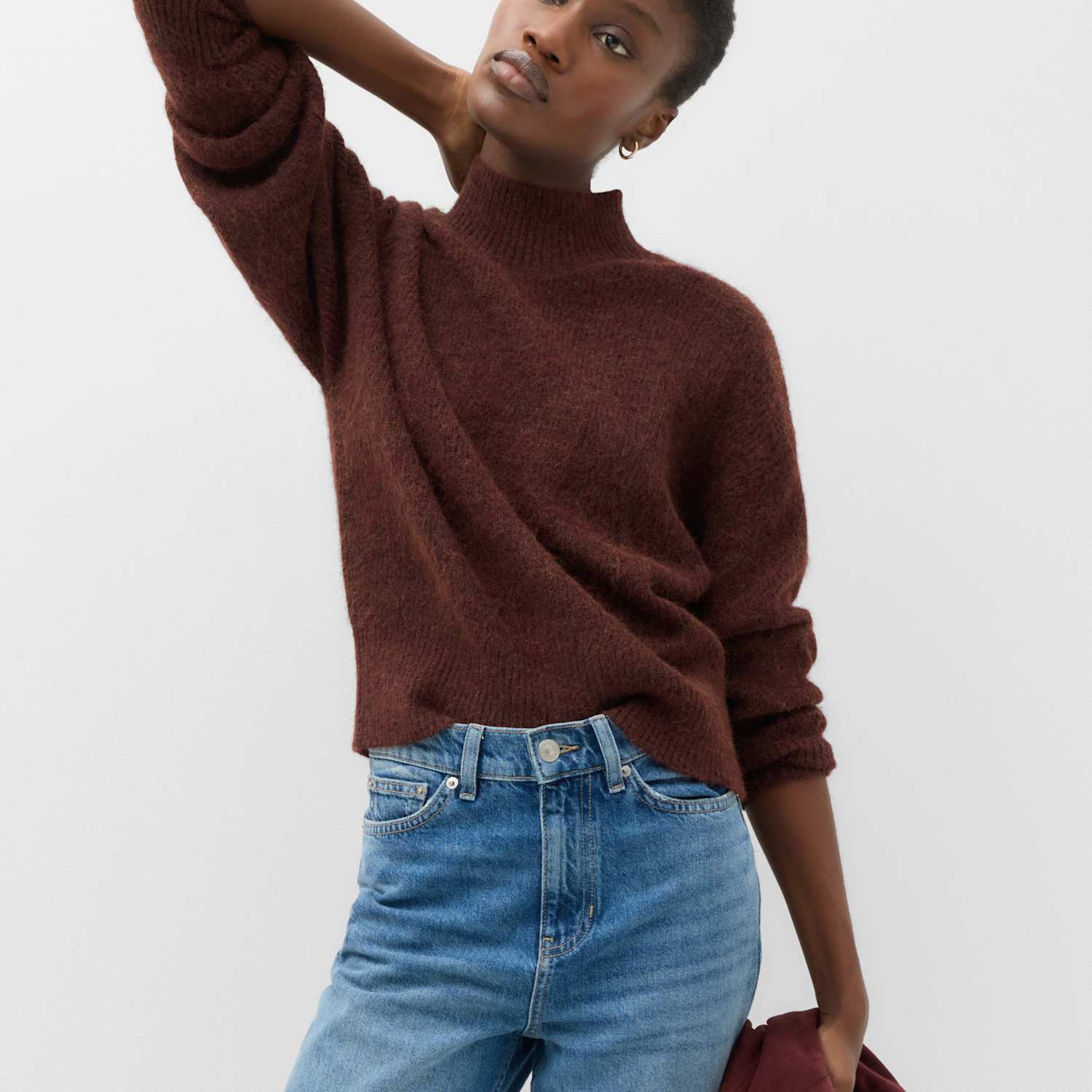 M&S Women's Crew Neck Drop Sleeve Relaxed Fit Jumper - Small - Burgundy