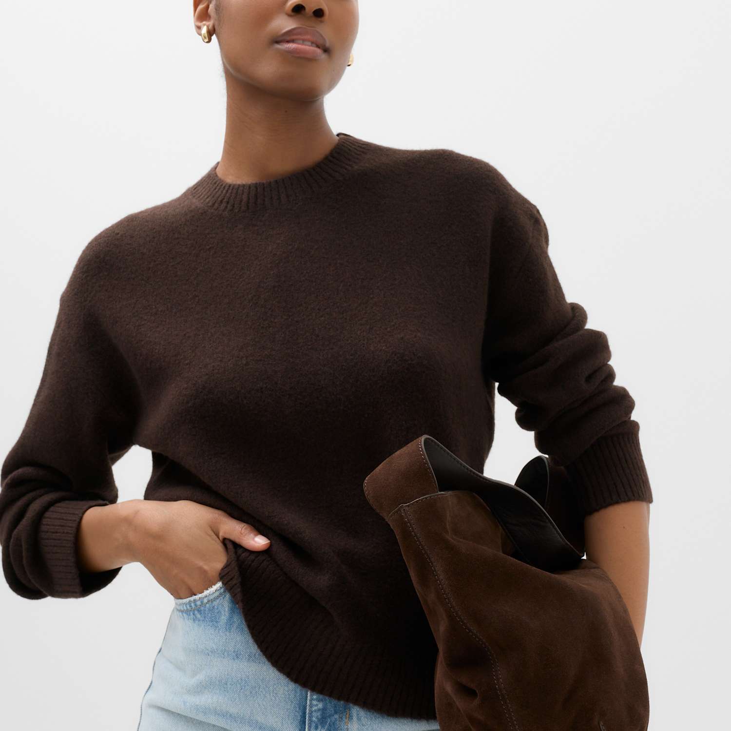 M&S Women's Crew Neck Relaxed Jumper - Small - Bitter Chocolate