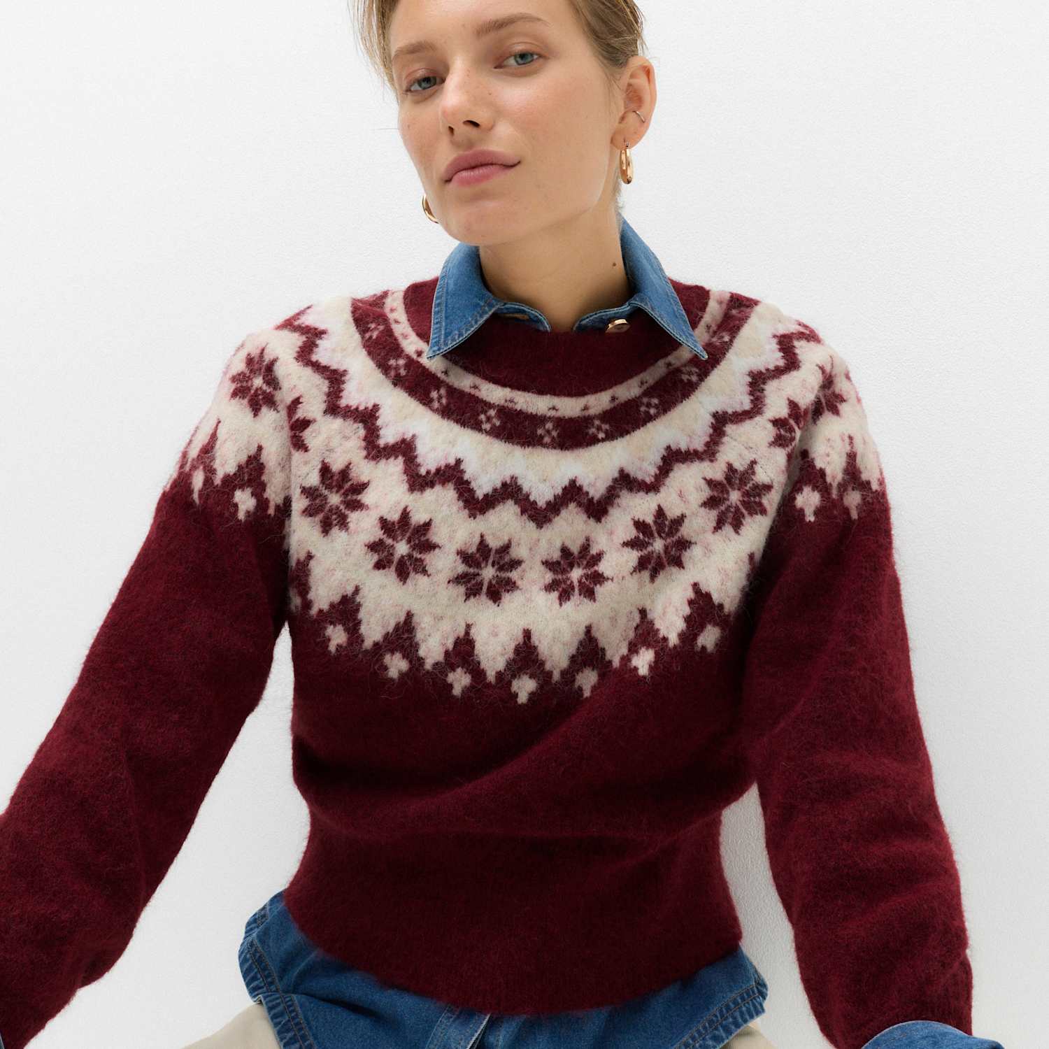 M&S Women's Star Fair Isle Jumper - Large - Red Mix