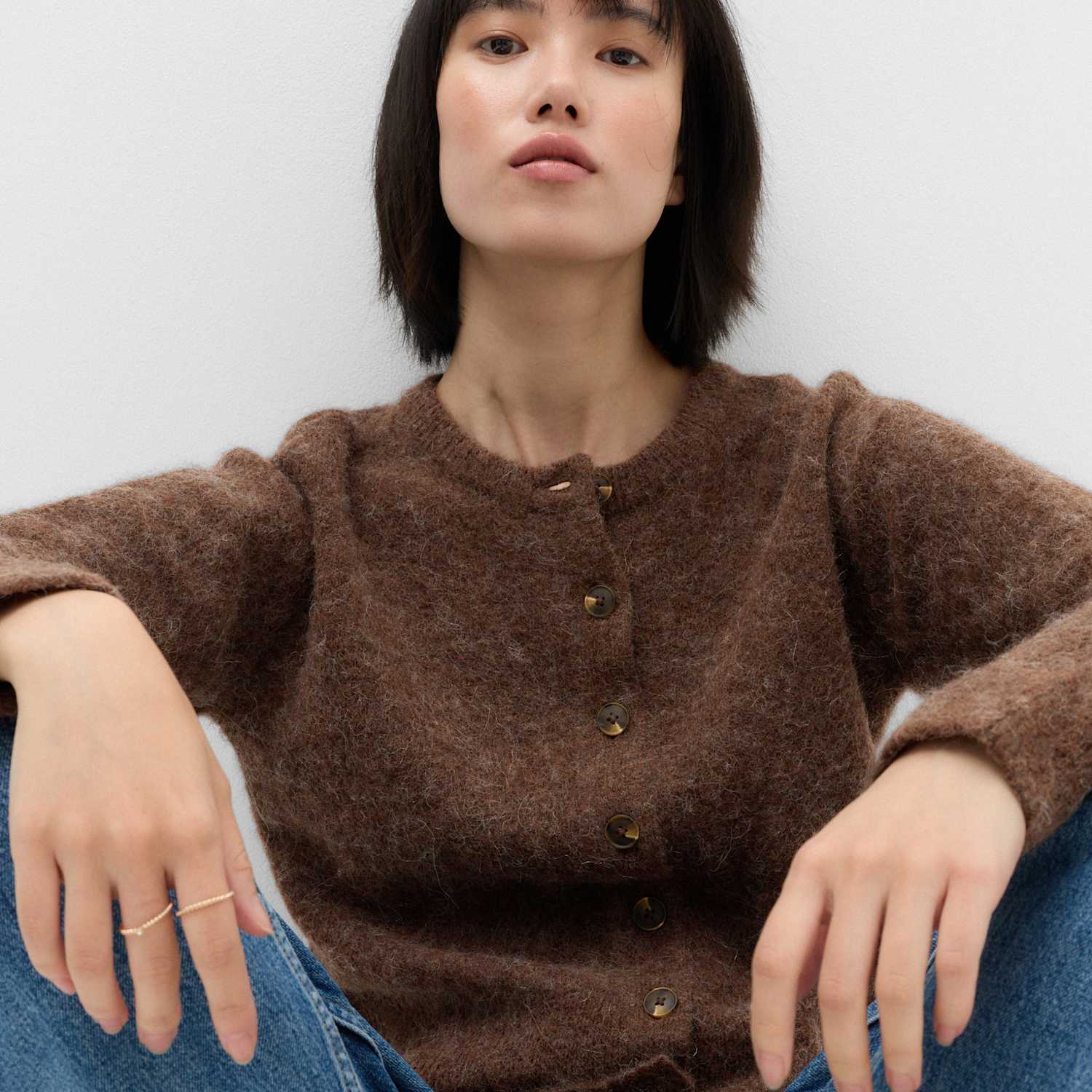 M&S Women's Alpaca Blend Crew Neck Cardigan - Small - Conker