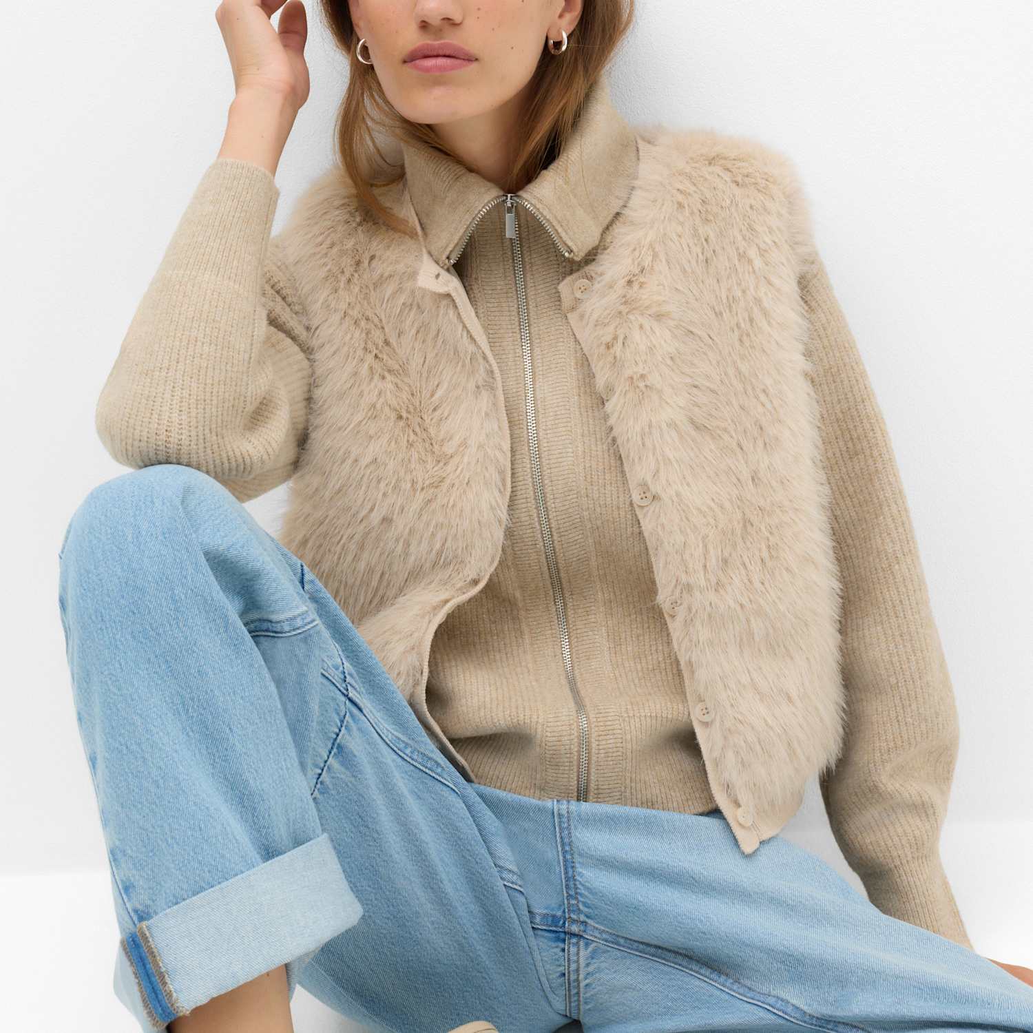 M&S Women's Faux Fur Knitted Waistcoat - Small - Neutral