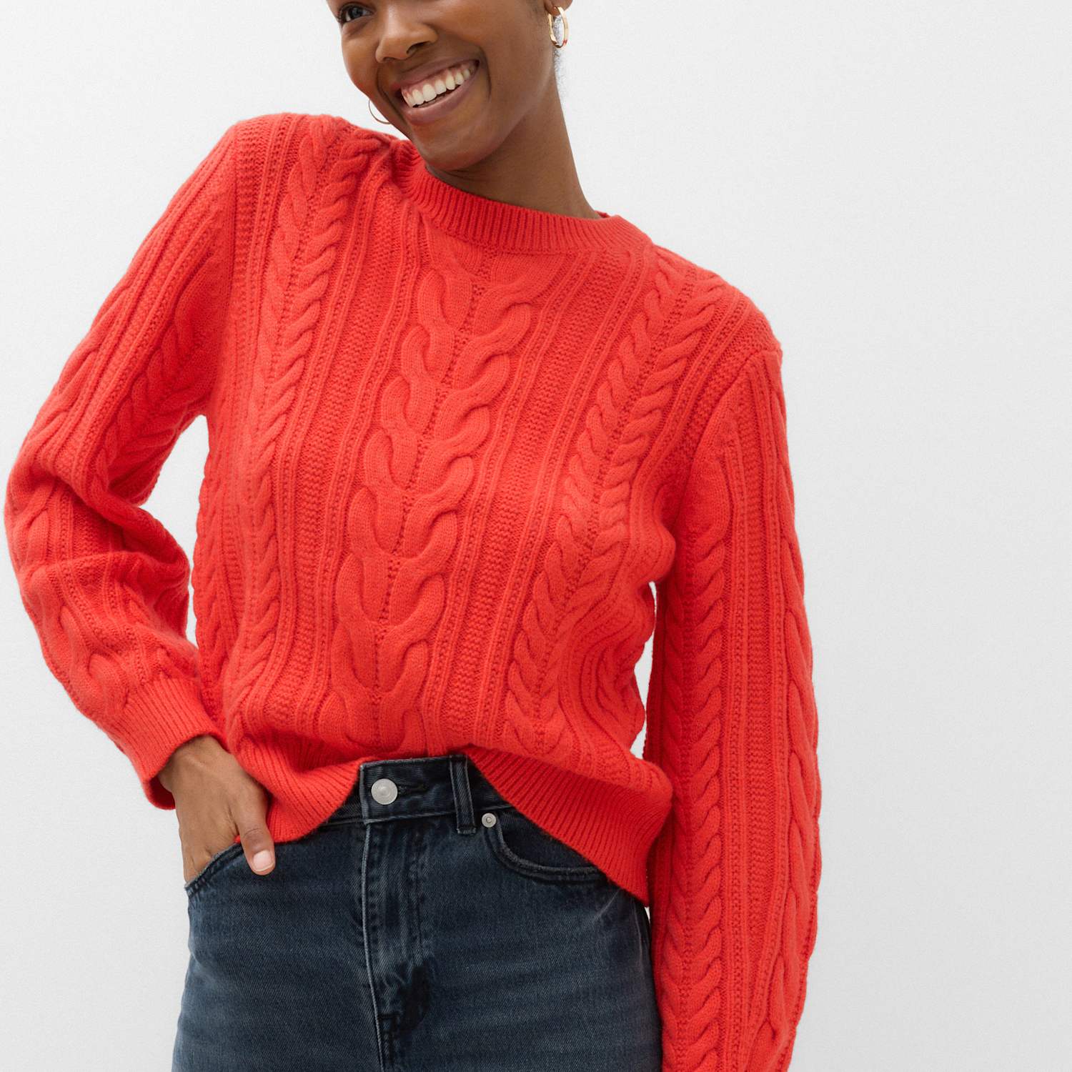 M&S Women's Wool Blend Cable Knit Jumper - Small - Orange