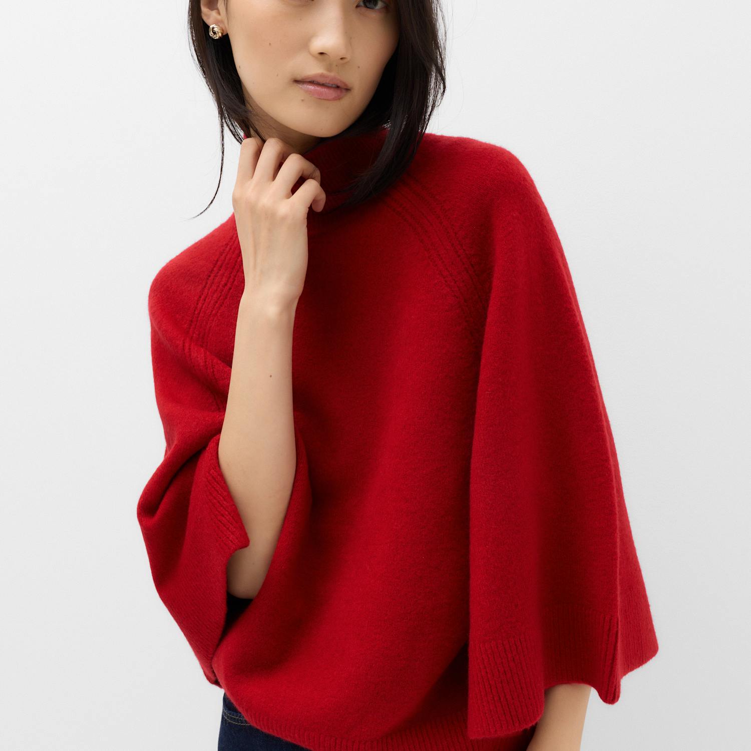 M&S Women's Wide Sleeve Funnel Neck Knitted Jumper - Large - Ruby Red