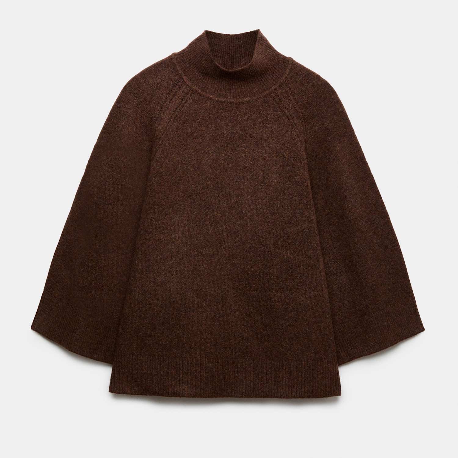 M&S Women's Wide Sleeve Funnel Neck Knitted Jumper - Small - Conker
