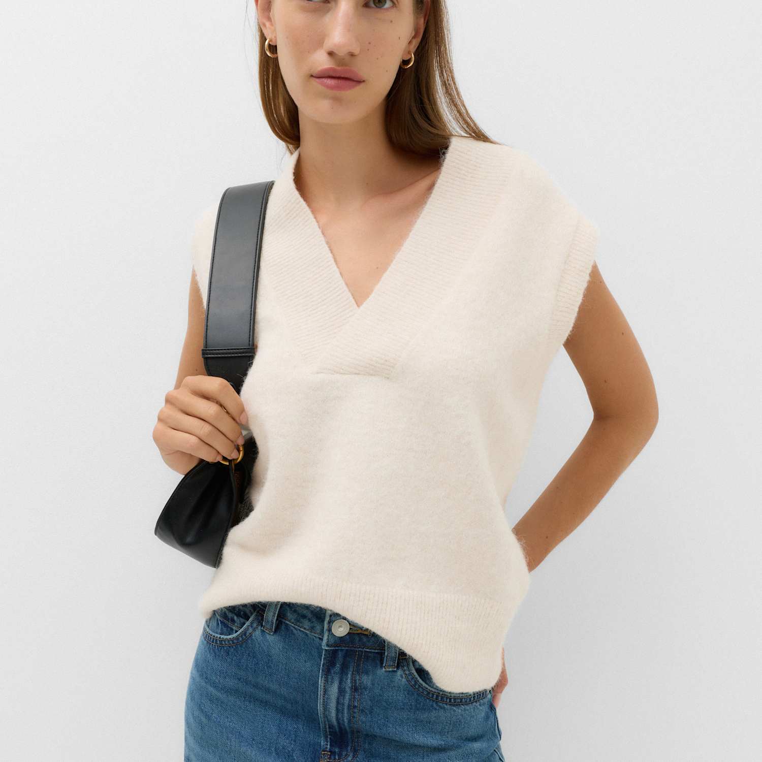 M&S Women's V Neck Knitted Vest - Small - Light Cream