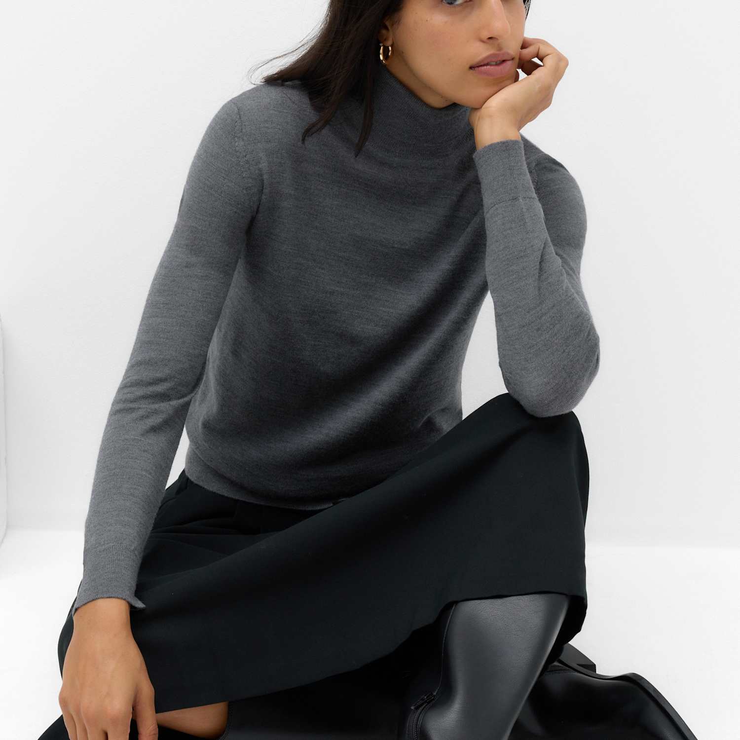 M&S Women's Pure Merino Wool Roll Neck Jumper - 20 - Mid Grey Marl