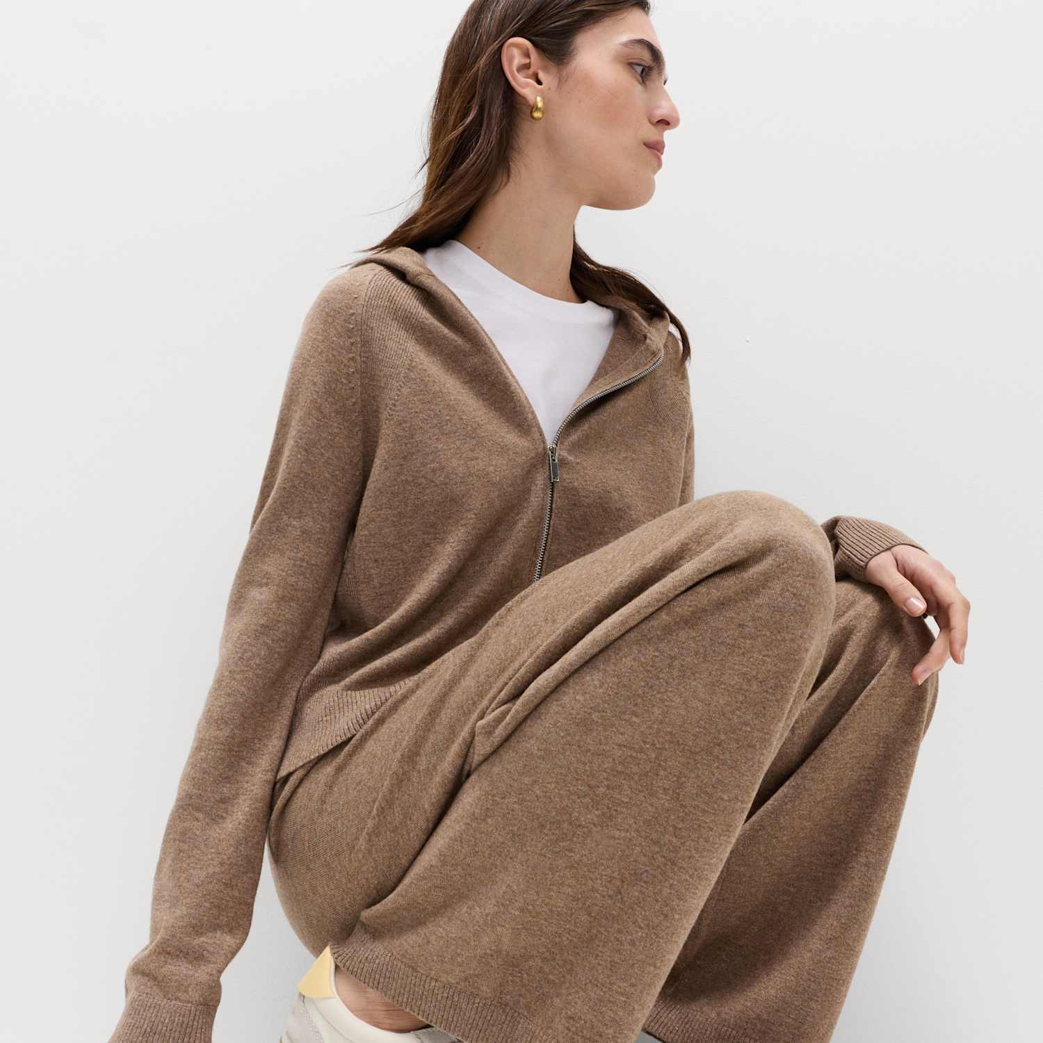 M&S Women's Air-Yarn Wide Leg Knitted Trousers - Large - Hazelnut