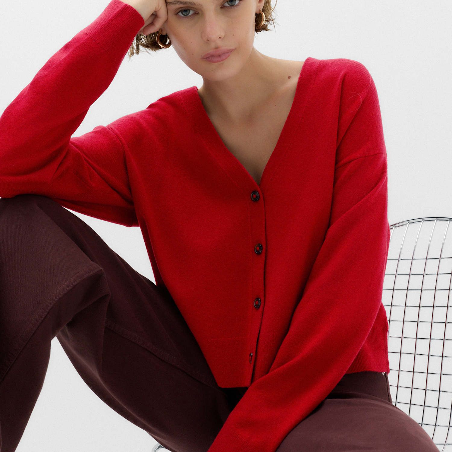 M&S Women's V Neck Button Front Relaxed Cardigan - Small - Ruby Red
